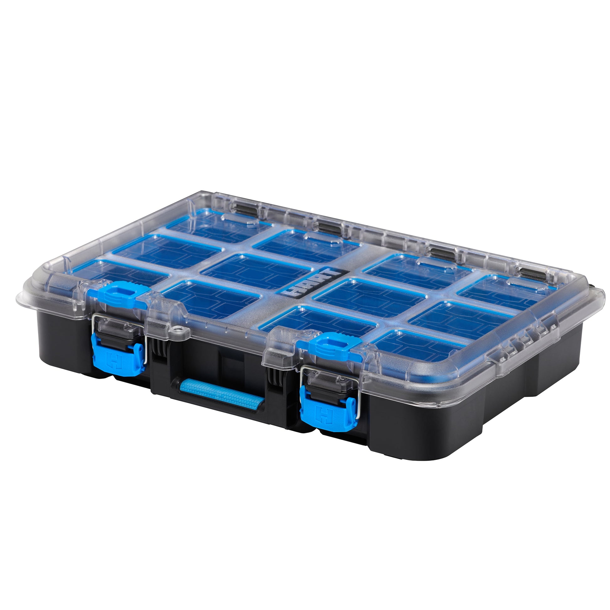 (3 pack) HART Stack System Small Parts Organizer with Removable Bins, Black with Blue Accents