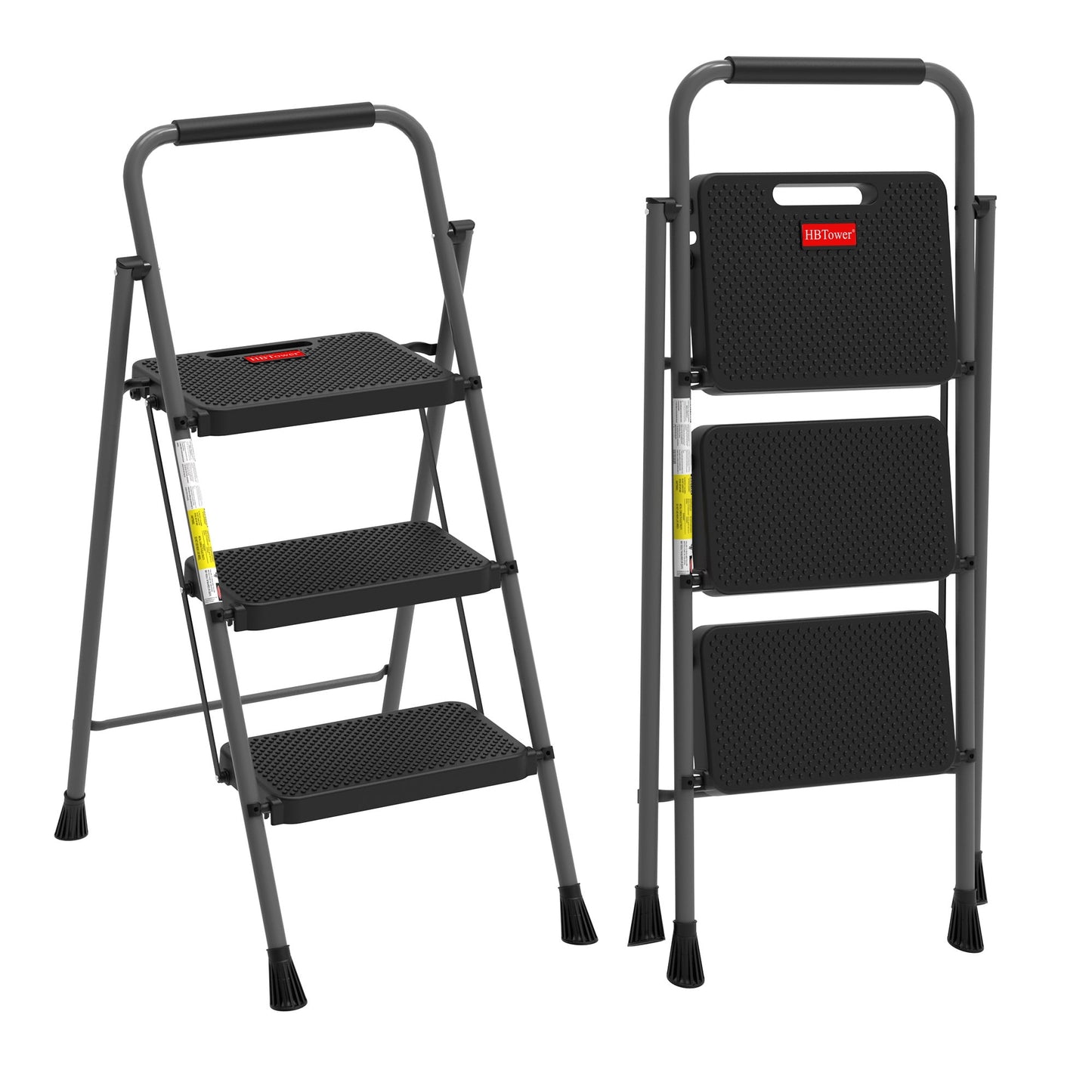 HBTower 3 Step Ladder, Folding Step Stool with Anti-Slip and Wide Pedal, 330lbs, Lightweight, For Home Kitchen Garage Outdoor, Gray