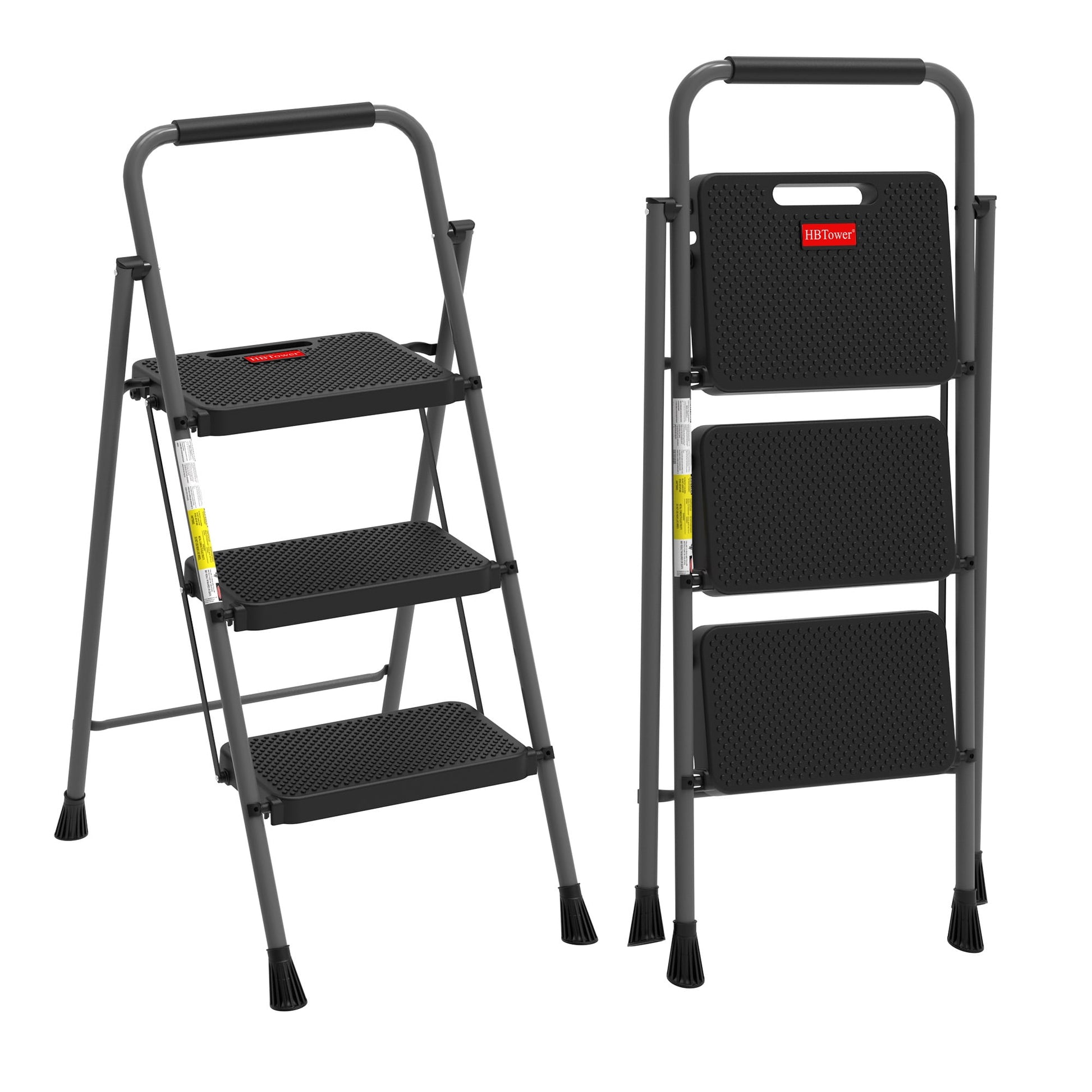 HBTower 3 Step Ladder, Folding Step Stool with Anti-Slip and Wide Pedal, 330lbs, Lightweight, For Home Kitchen Garage Outdoor, Gray