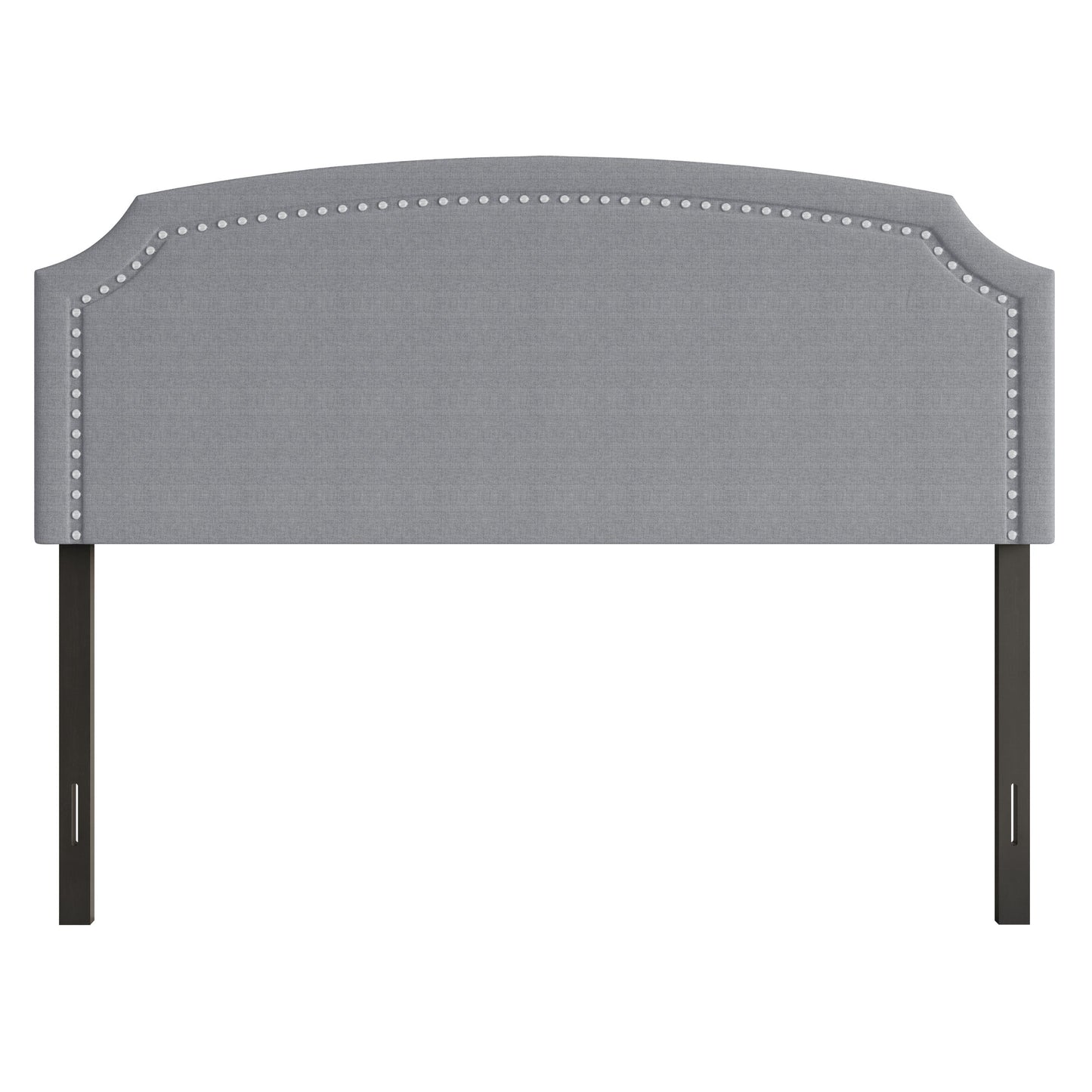 Home Design Cora Upholstered Full Headboard with Nailhead Trim and Adjustable Height, Gray, Easy assembly
