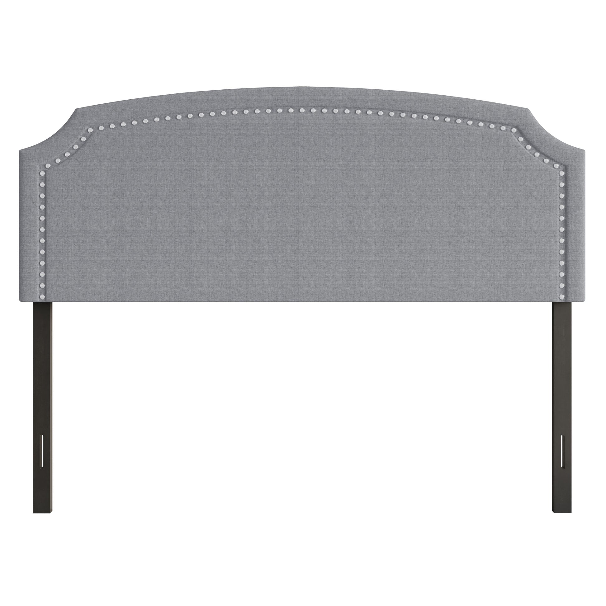Home Design Cora Upholstered Full Headboard with Nailhead Trim and Adjustable Height, Gray, Easy assembly