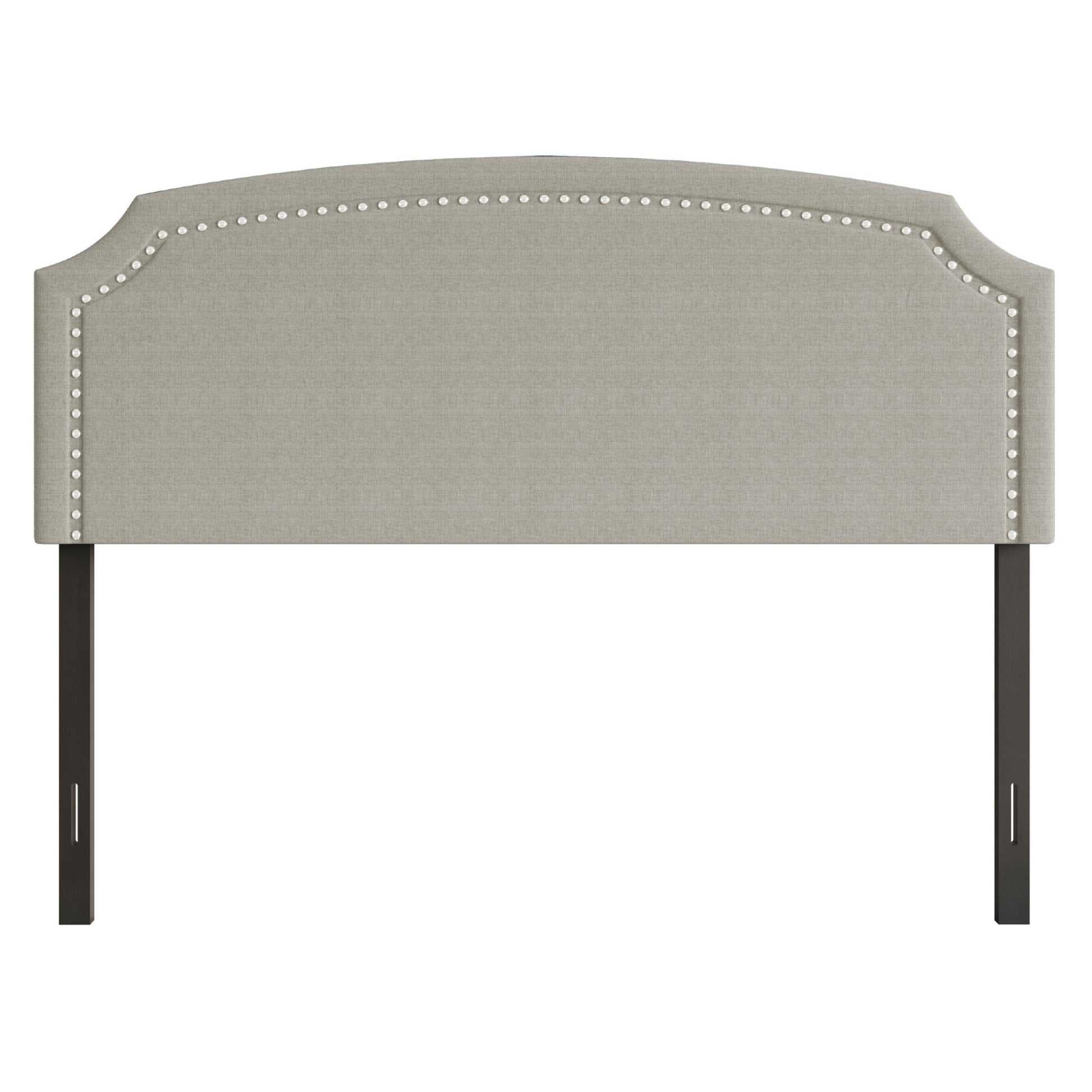 Home Design Cora Upholstered Full Headboard with Nailhead Trim and Adjustable Height, Warm Gray, Easy assembly