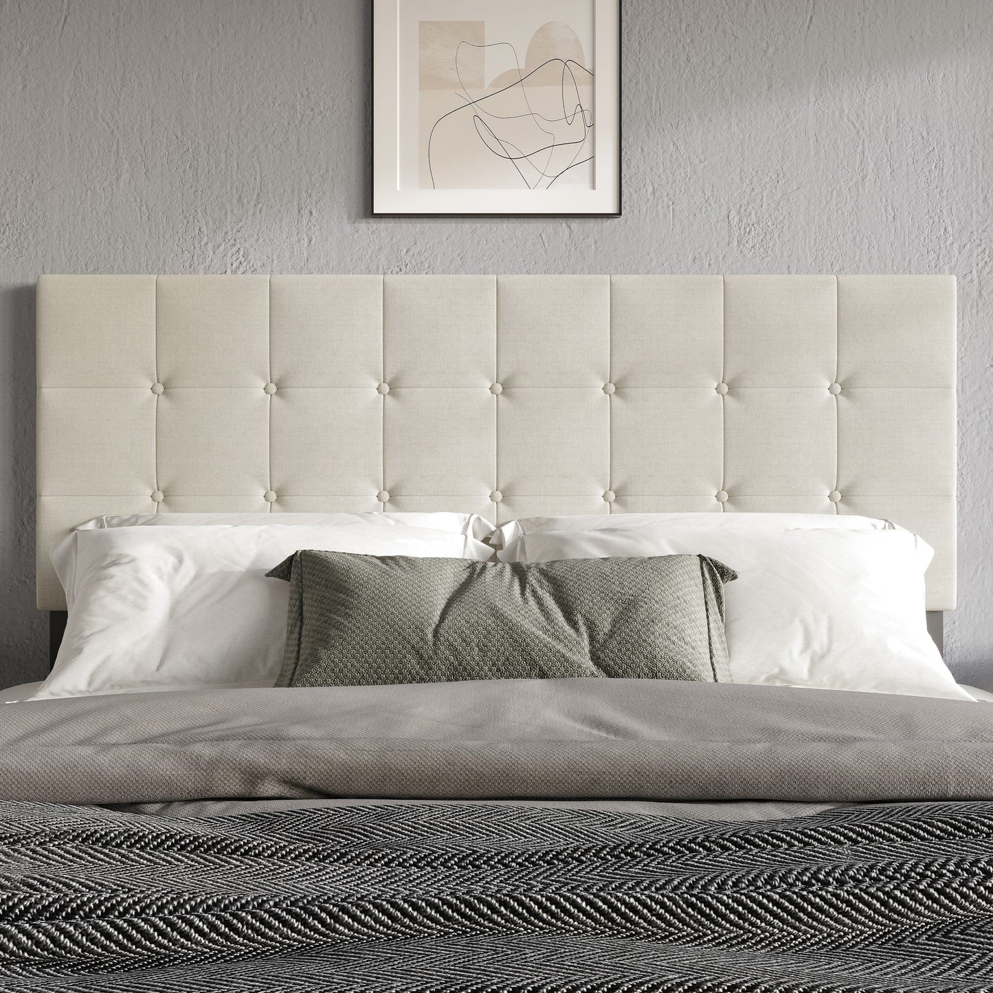 Home Design Ida King Upholstered Transitional Adjustable Headboard With Button Tufted For Adult, Grey
