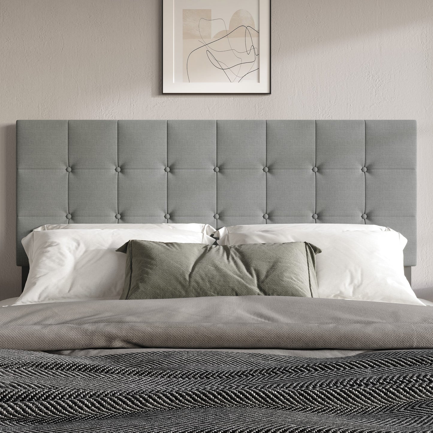 Home Design Ida Queen Upholstered Transitional Adjustable Headboard With Button Tufted For Adult, Grey