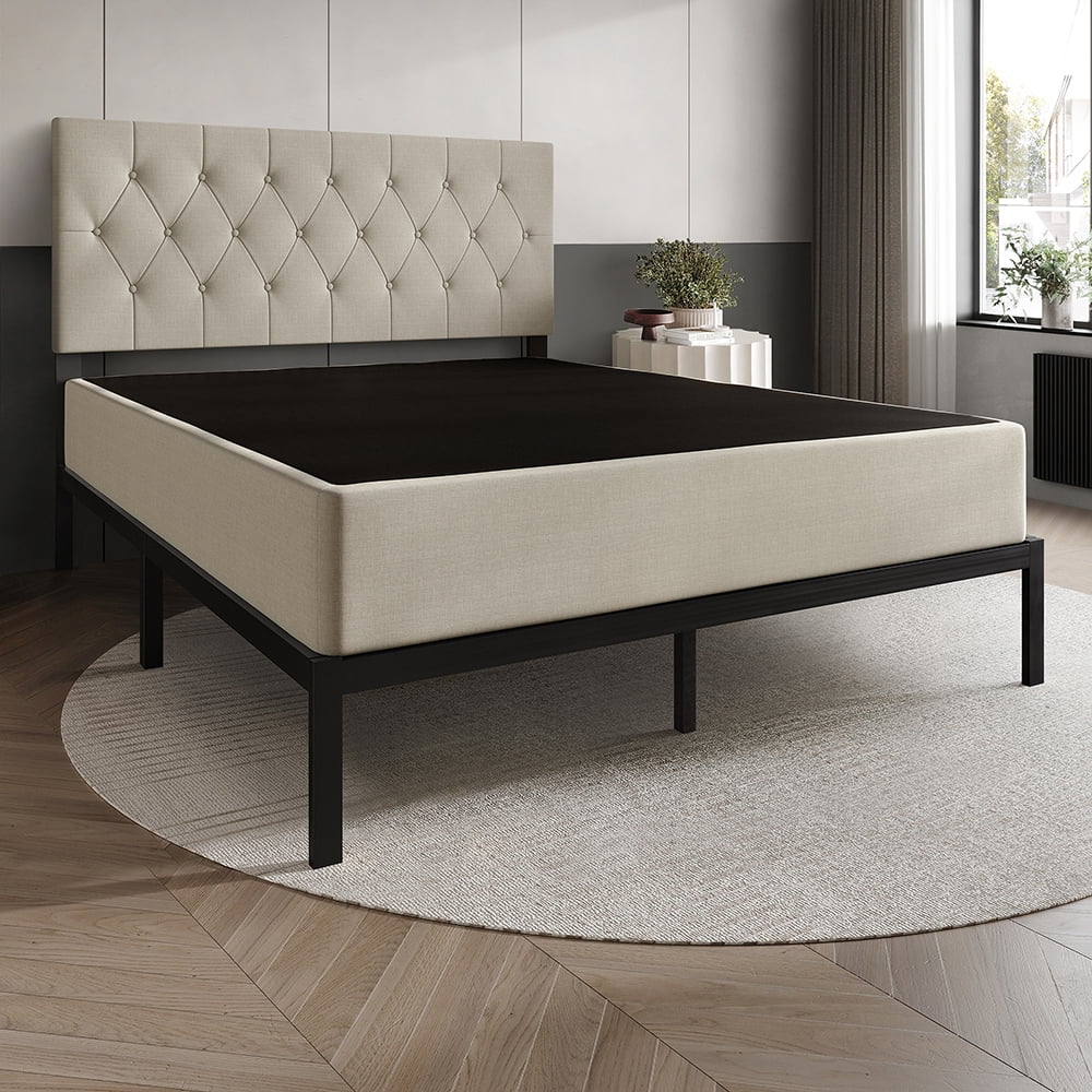 Home Design Warren Full 8" Metal Box Spring with Durable Metal Construction & Two-Tone Fabric Cover, Black/Warm Gray, Easy Assembly