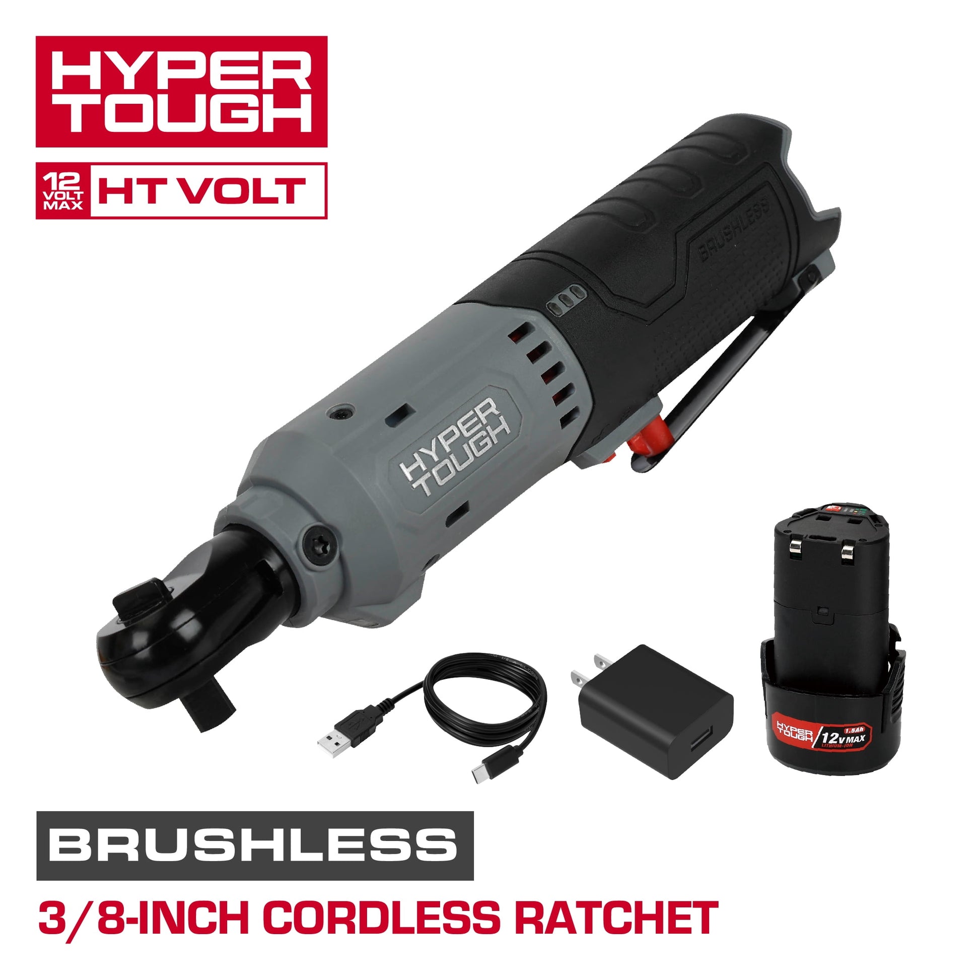 Hyper Tough 12V Brushless Ratchet Wrench with 1.5Ah Battery