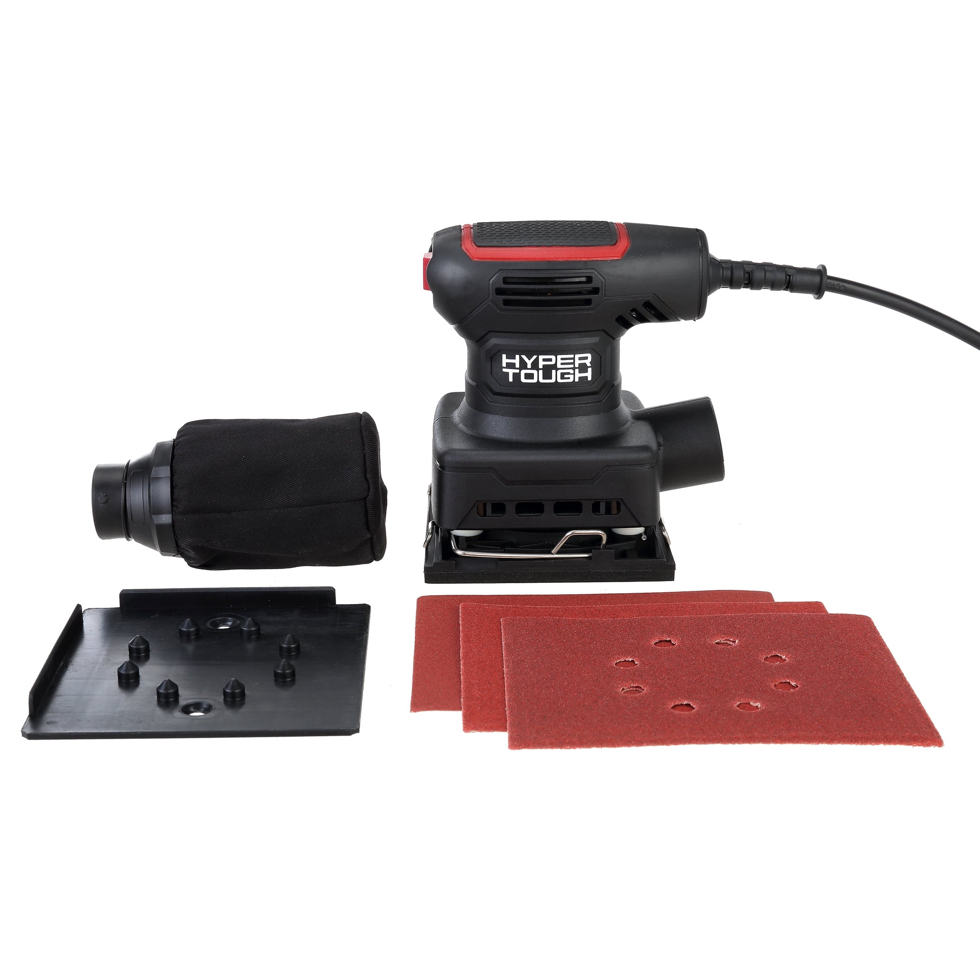 Hyper Tough 2.2 AMP Corded 1/4 Sheet Palm Sander with Dust Bag and Sanding Sheets