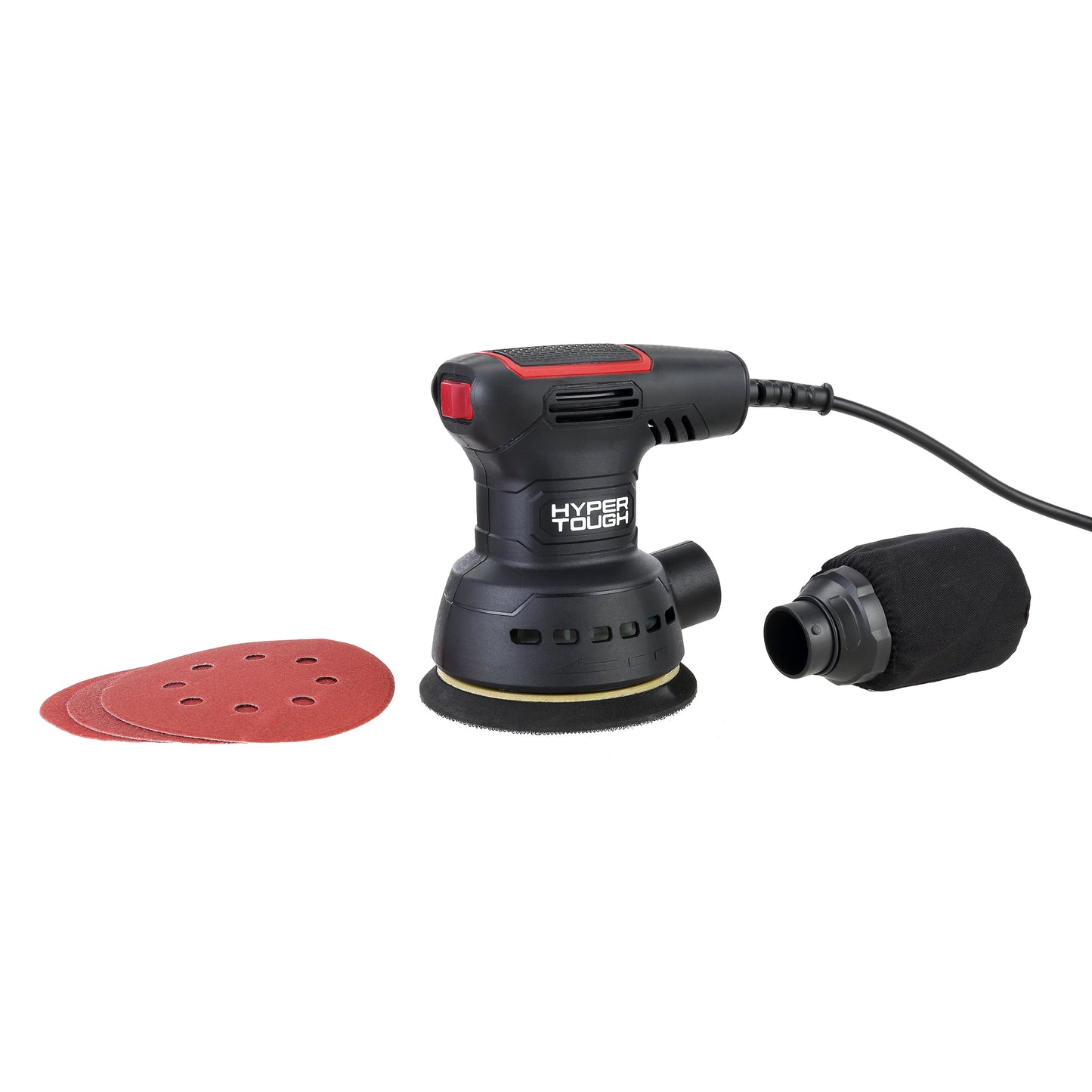 Hyper Tough 2.8 Amp Corded 5 inch Orbital Sander with Dust Bag & 3 Sanding Sheets (60, 80 & 120 Grit),Â AQ20070G