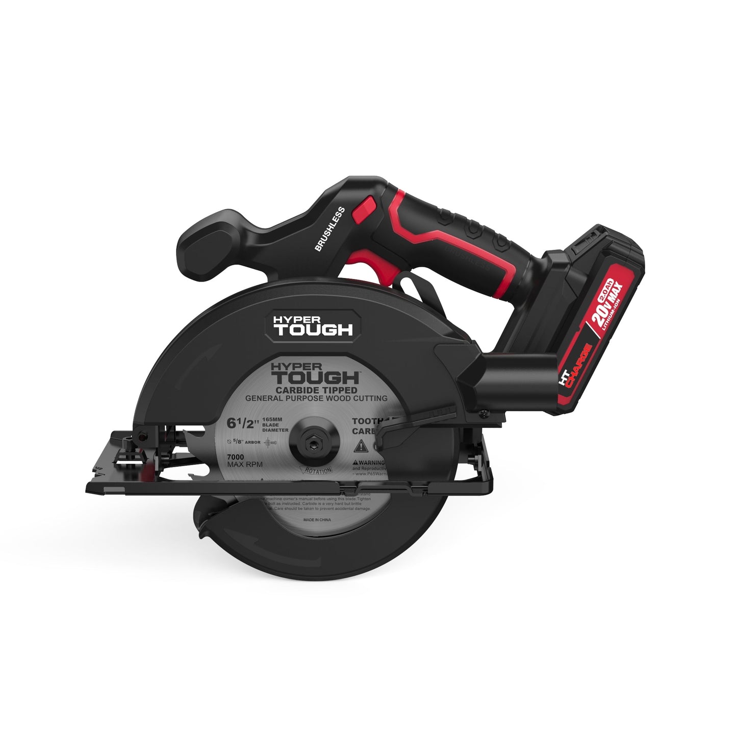 Hyper Tough 20V 6.5in. Brushless Circular Saw, with 2.0Ah Lithium-Ion Battery Pack and Standard Charger, Model Number 41007.2