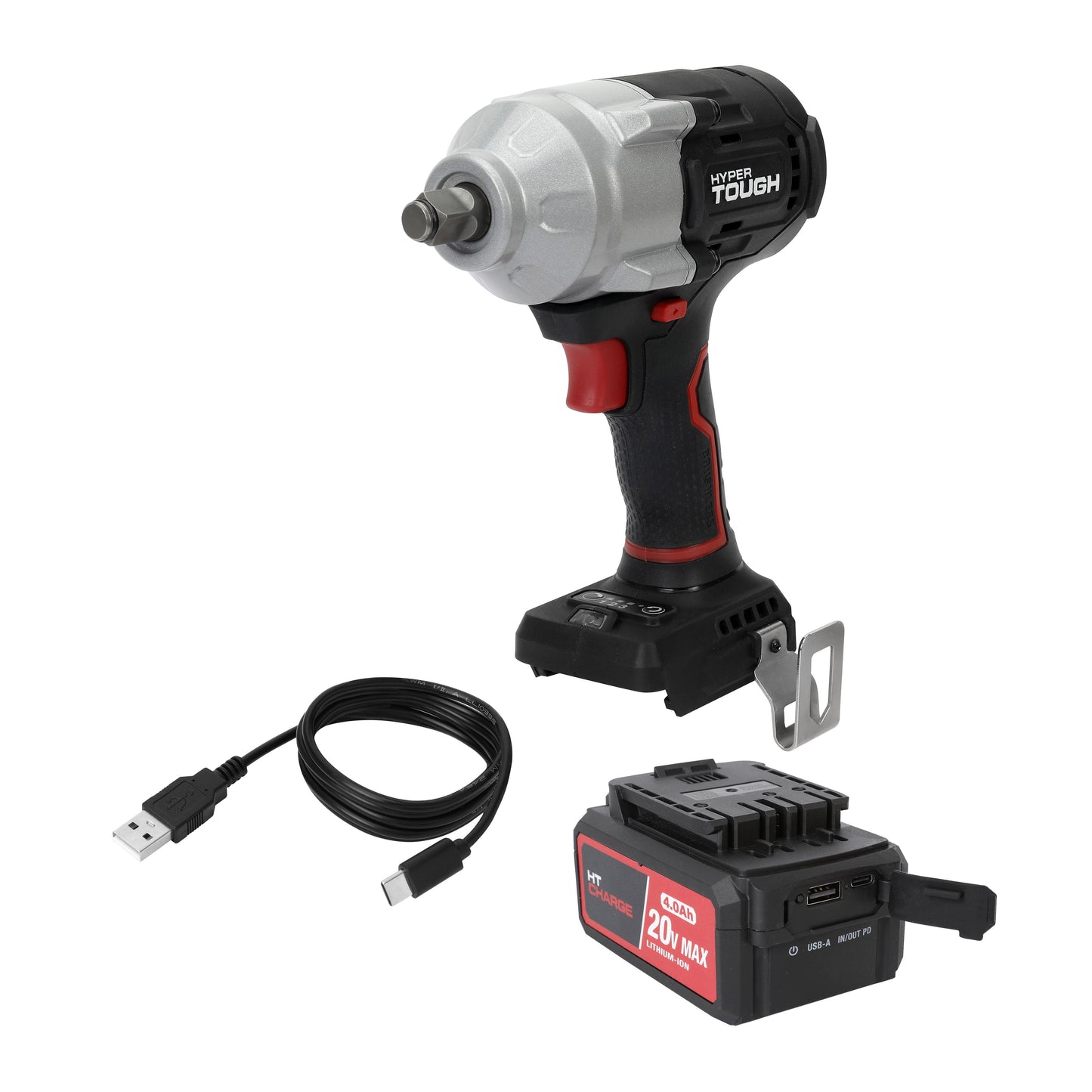 Hyper Tough 20V Brushless Cordless 1/2-in 550 Impact Wrench with Battery & Charger