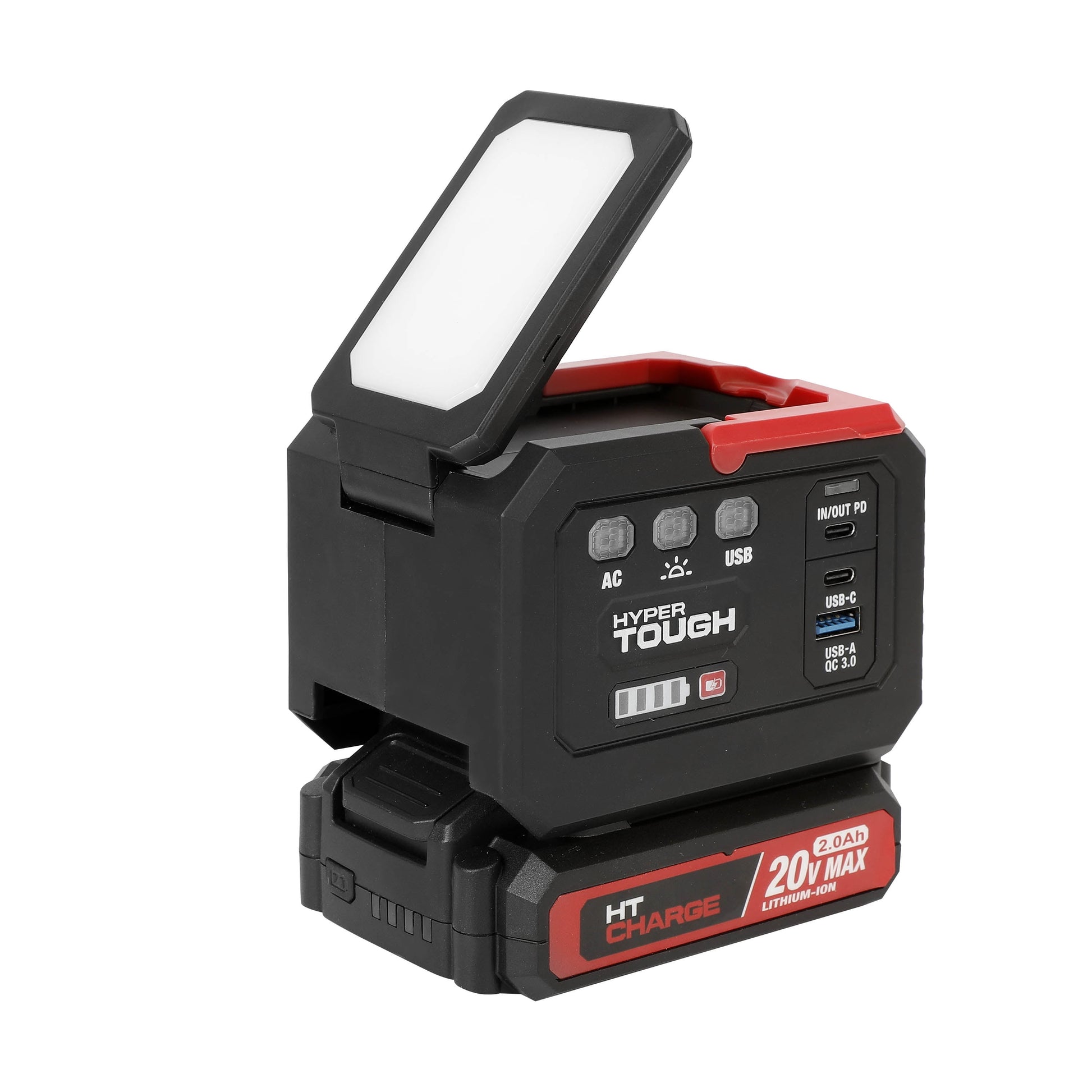 Hyper Tough 20V 150-Watt Power Inverter with Flip-Up LED Work Light