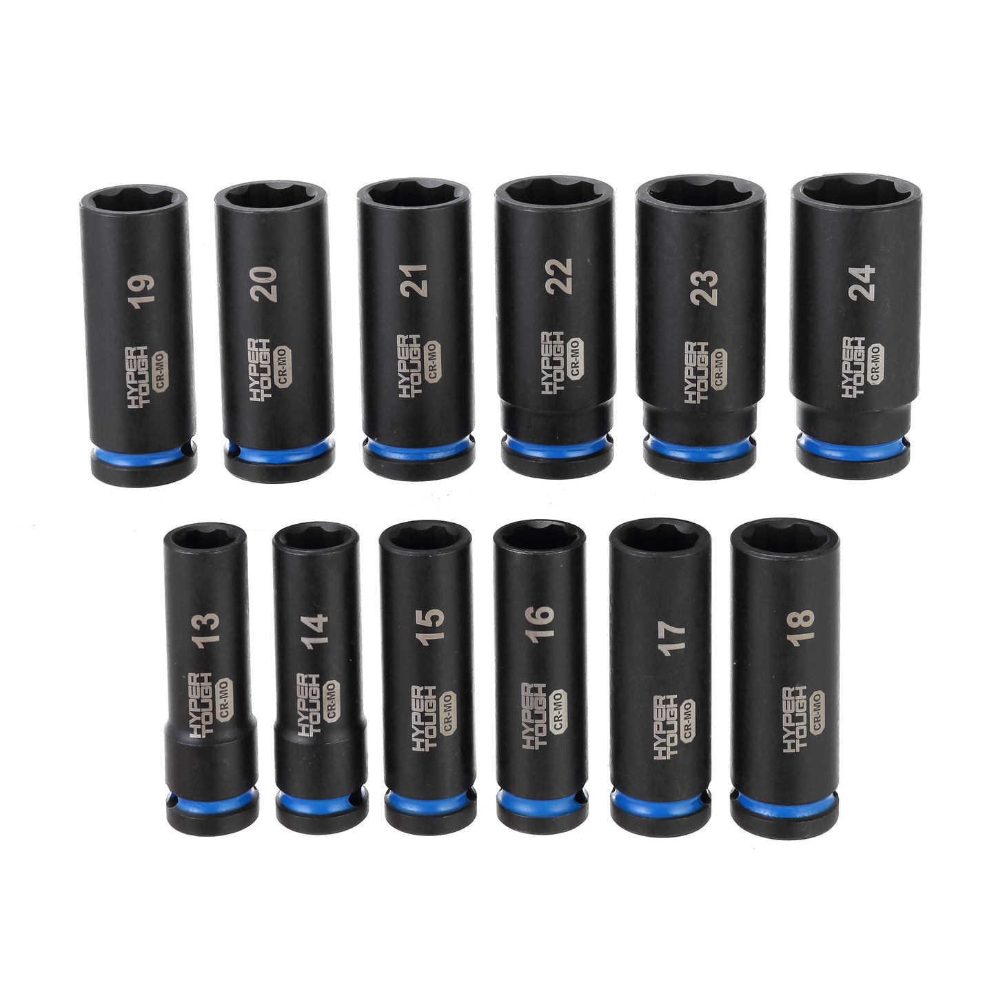 Hyper Tough 1/2-Inch Drive Impact Deep Socket Set, Metric, 12 Pieces