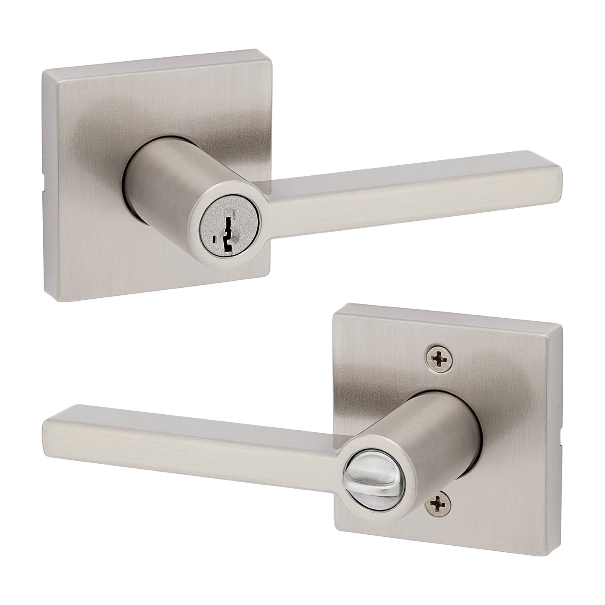 Kwikset Halifax Square Keyed Entry Lever Doorknob with Smartkey Satin Nickel