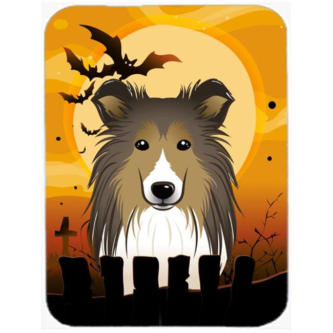 Halloween Sheltie Glass Cutting Board Large