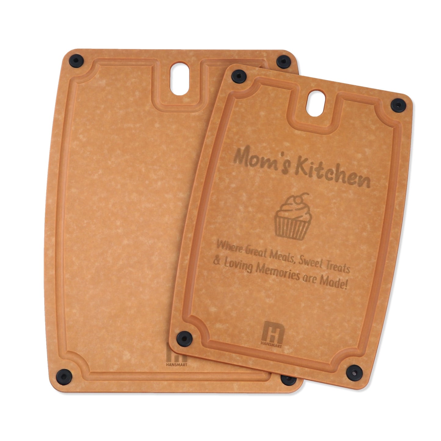 Hansmart 2 Pack Composite Cutting Boards , with Handles & Juice Grooves, Dishwasher Safe, M + L, Mom