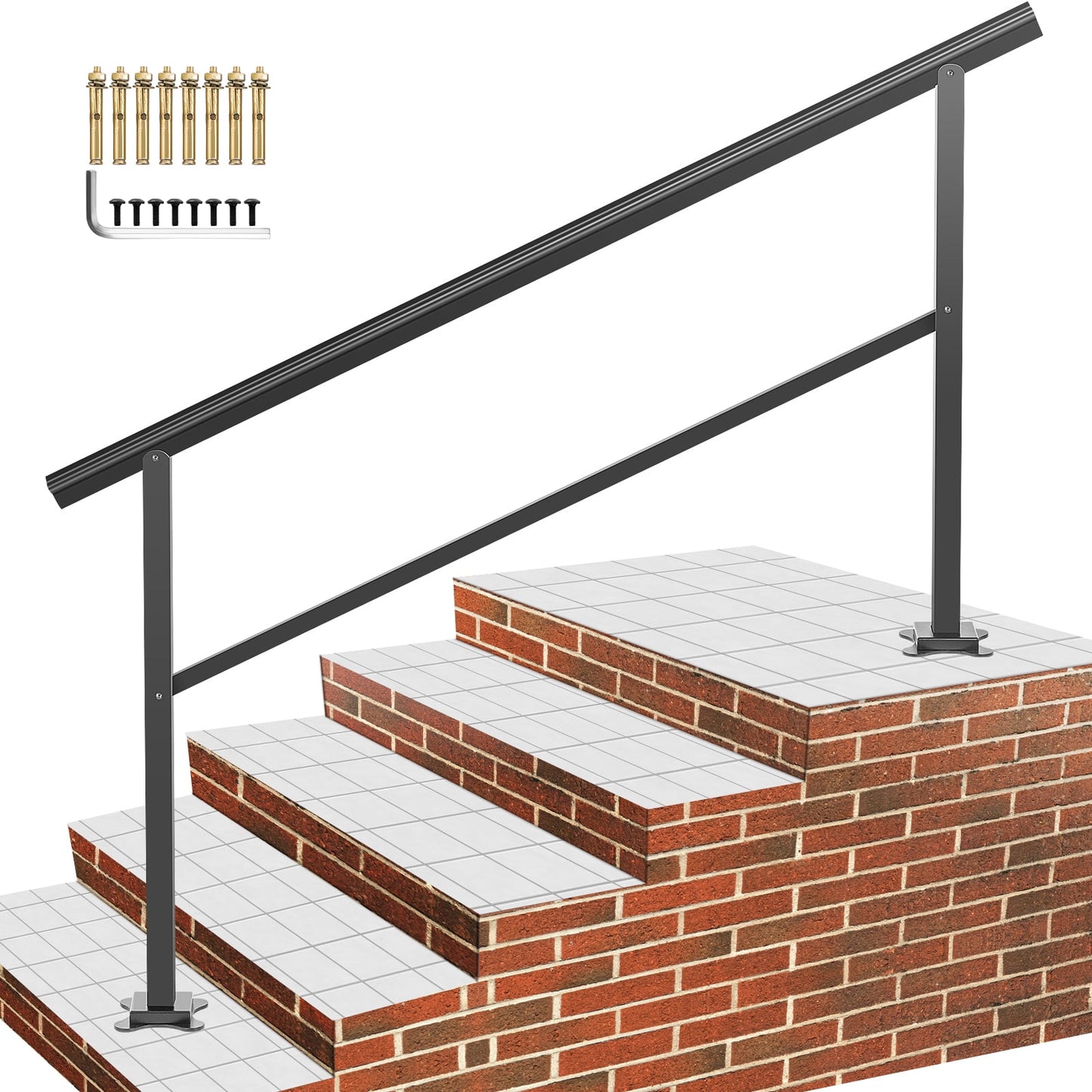 VEVOR 2-3 Steps Outdoor Handrail Range from 0 to 50Â°, 165 LBS Load Handrail Outdoor Stairs Aluminum Stair Handrail 36"x 35" Outdoor Stair Railing