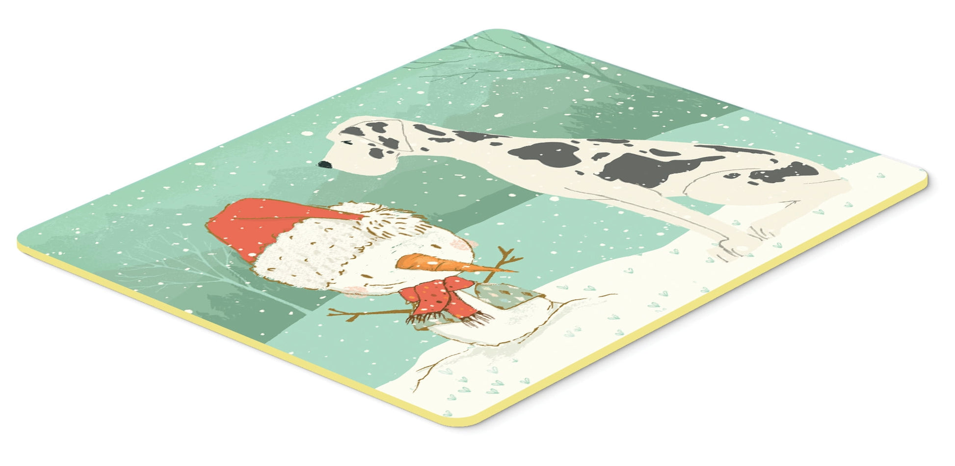 Harlequin Great Dane Tapete de Cocina O BaÃ±o de Navidad con MuÃ±eco de Nieve 24x36