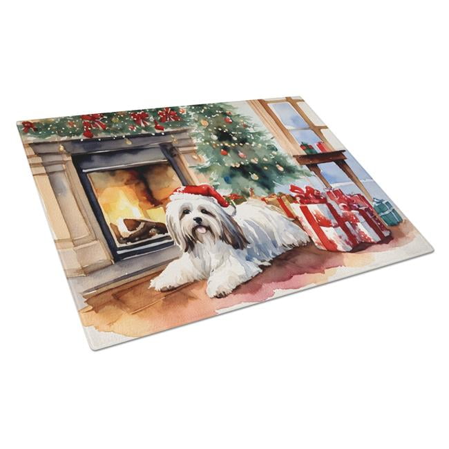 Havanese Cozy Christmas Glass Cutting Board Large 12 in x 15 in