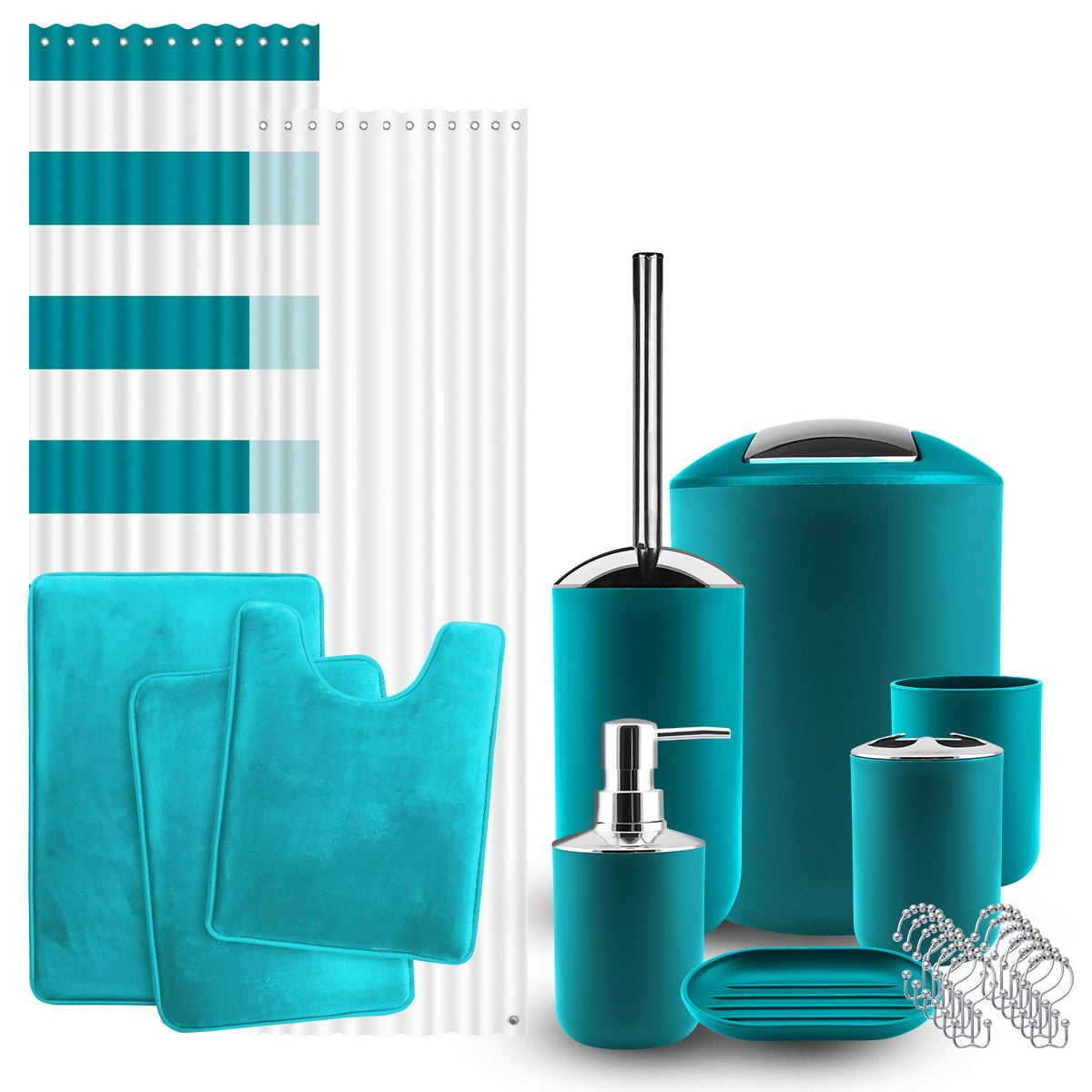 Hearth & Harbor 12 Piece Plastic Bath Accessories Set, Teal Blue