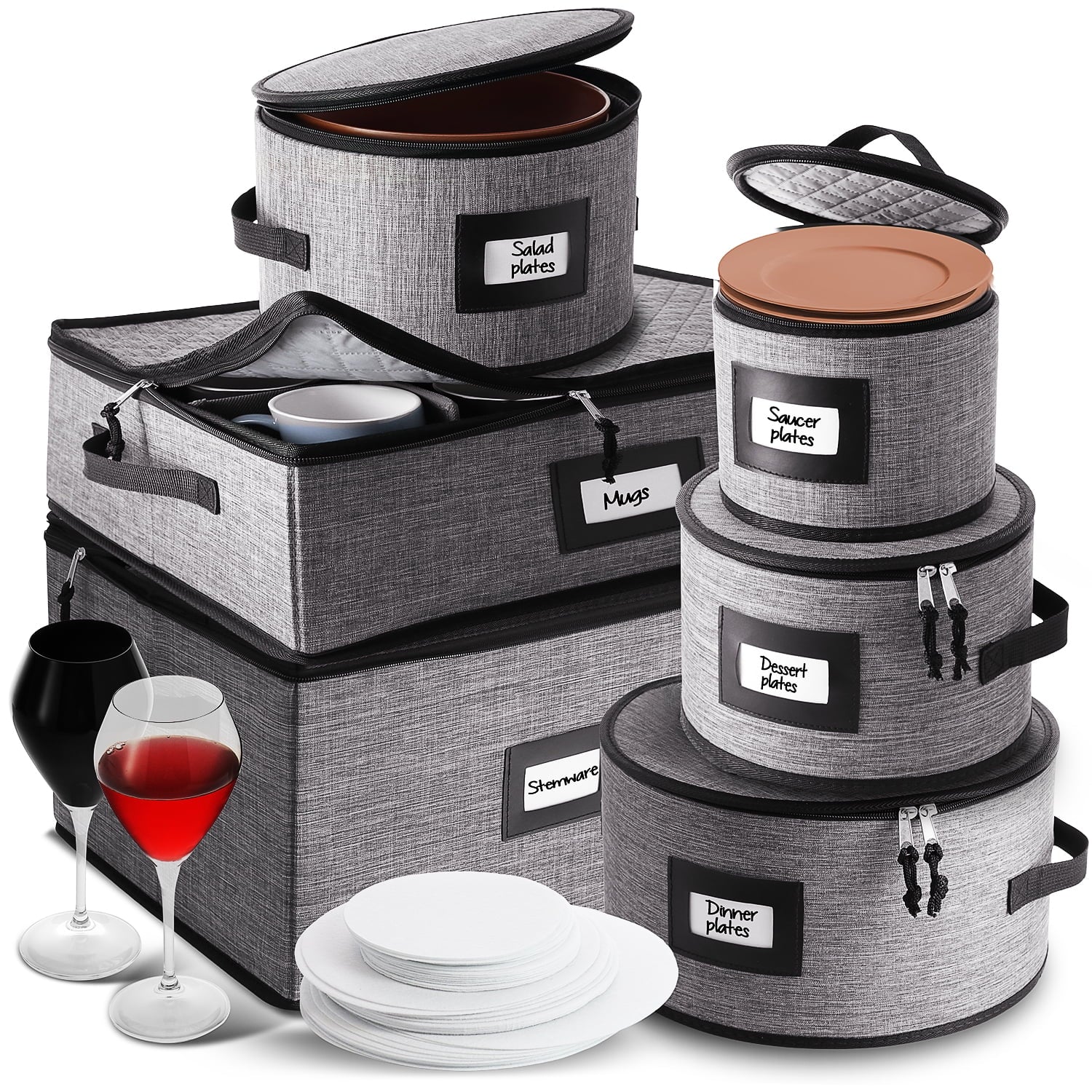 Hearth & Harbor Dinnerware Storage Container Set, Securely Padded (6pc)