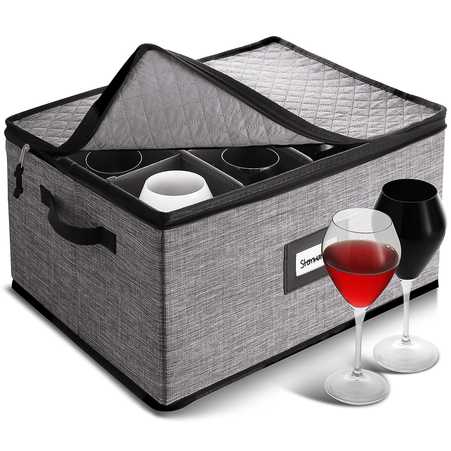 Hearth & Harbor Wine Glass Storage Set, Securely Padded Dinnerware Storage Serving 12