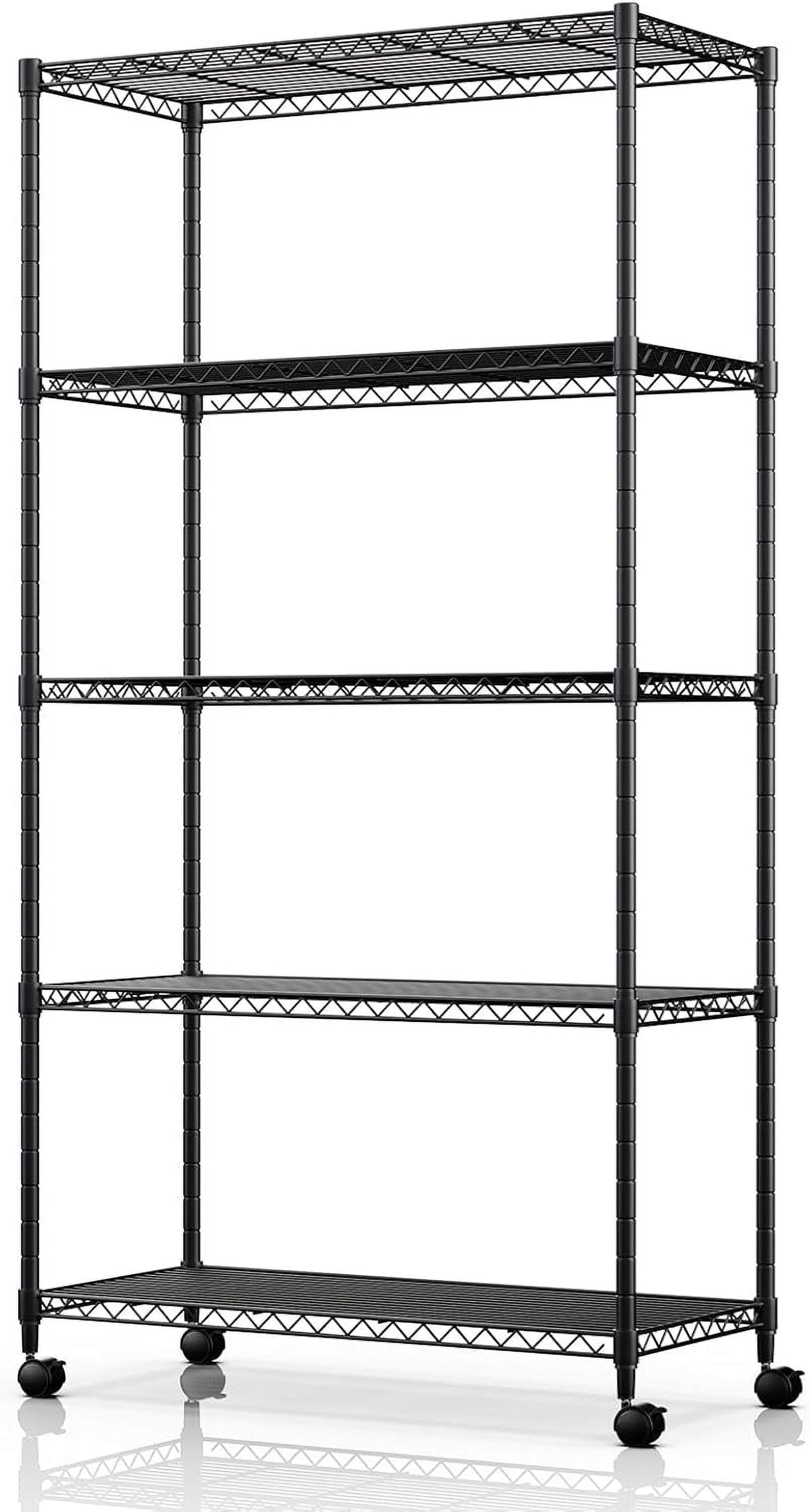 Heavy Duty 5-Shelf Wire Storage Shelving Unit, 1250lbs Loading Capacity, 29.92"D x 13.98"W x 61.09"H,Black