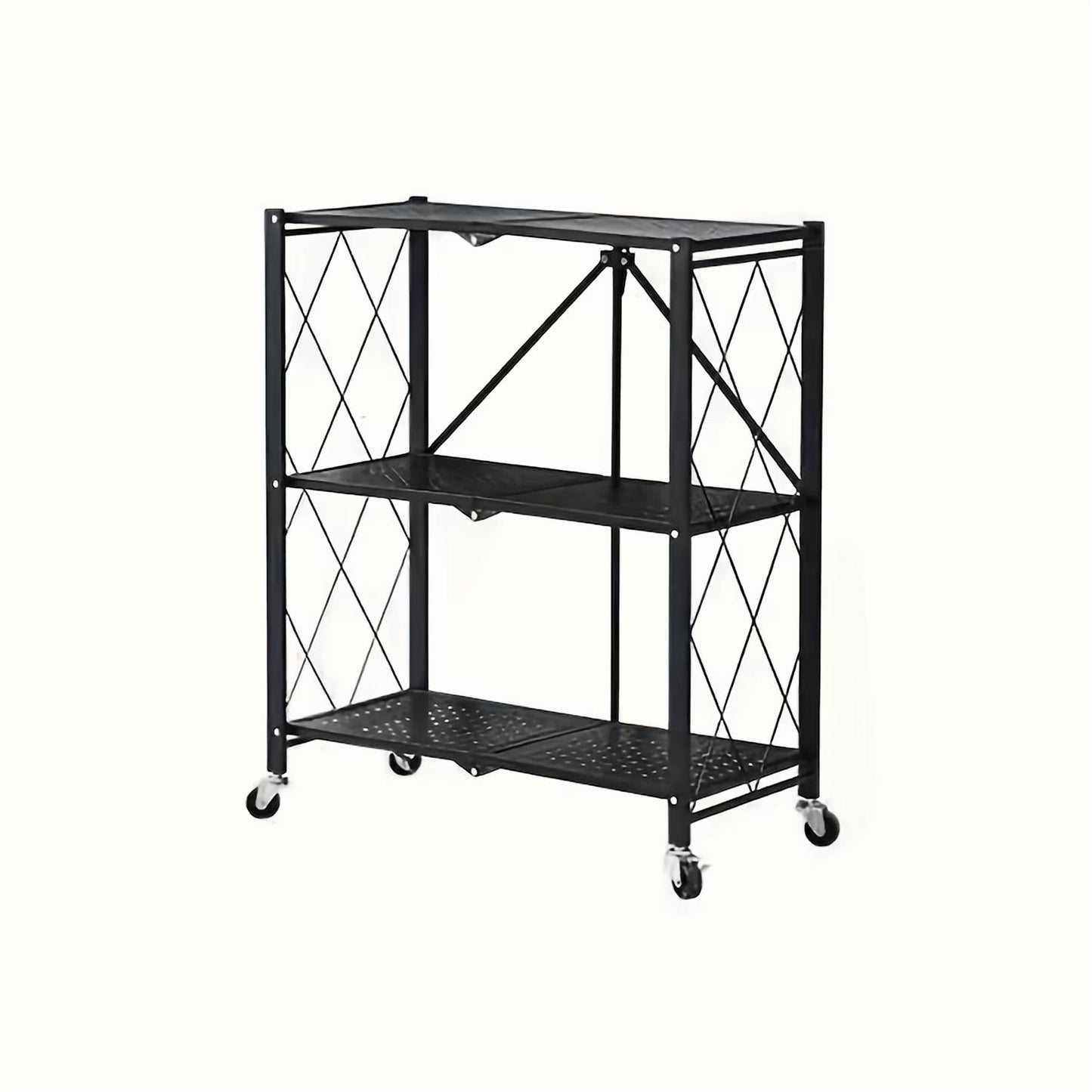 Heavy Duty Foldable Metal Storage Rack with Wheels, 3 Tier, No Installation, Removable Shelves, Black - Utility Shelving for Garage, Kitchen, Living Room, Study, Basement