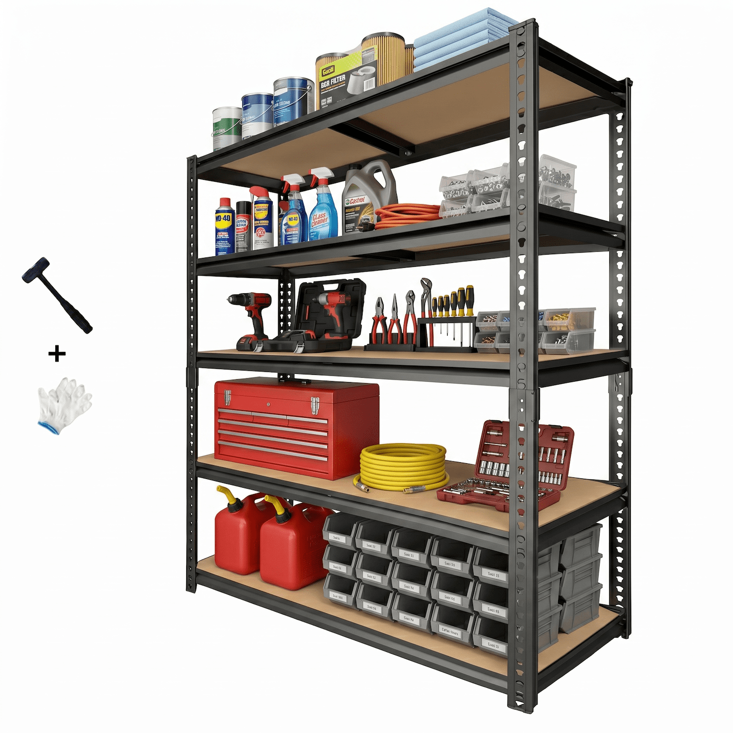 Heavy Duty Garage Shelves, 2400 lbs Capacity 5-Tier Metal Storage Shelves, 60â€H Adjustable Shelving Unit, Narrow Garage Storage Rack, Boltless Easy Assembly, for Garage Basement Pantry