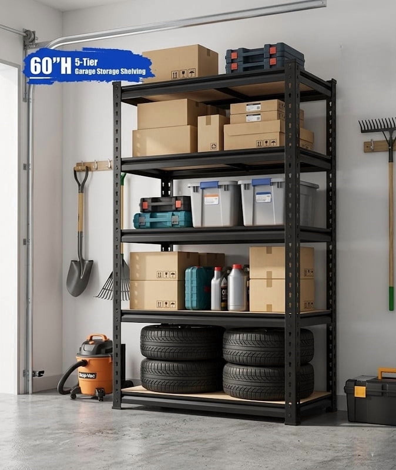 Heavy Duty Garage Shelving Unit Metal Shelves, 5-Tier Adjustable Shelves Metal Storage Rack, Utility Shelves Storage Shelves for Garage Kitchen