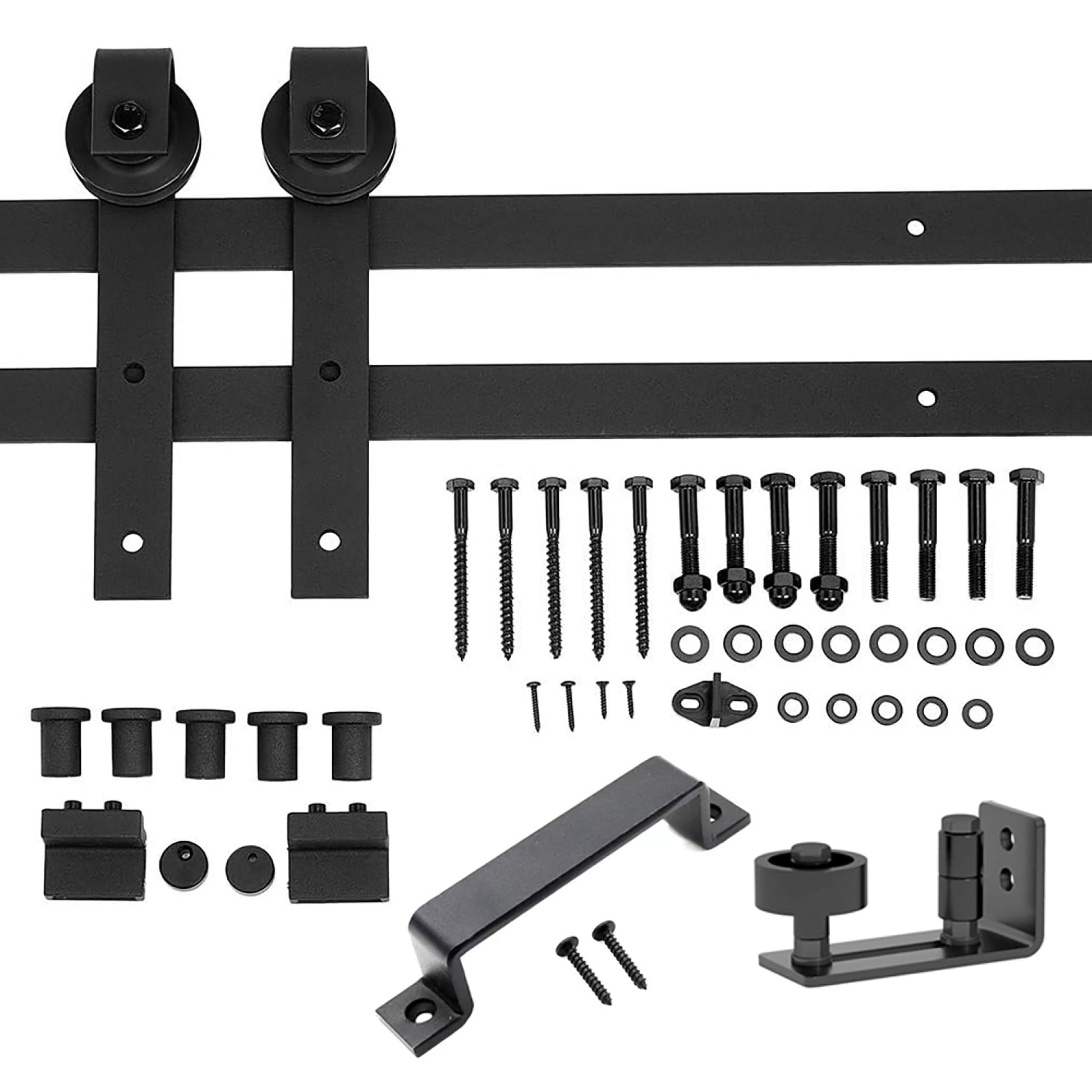 Heavy Duty Sturdy Sliding Barn Door Hardware + Adjustable Floor Guide Wall Mount Roller + Pull Handle Easy to Install