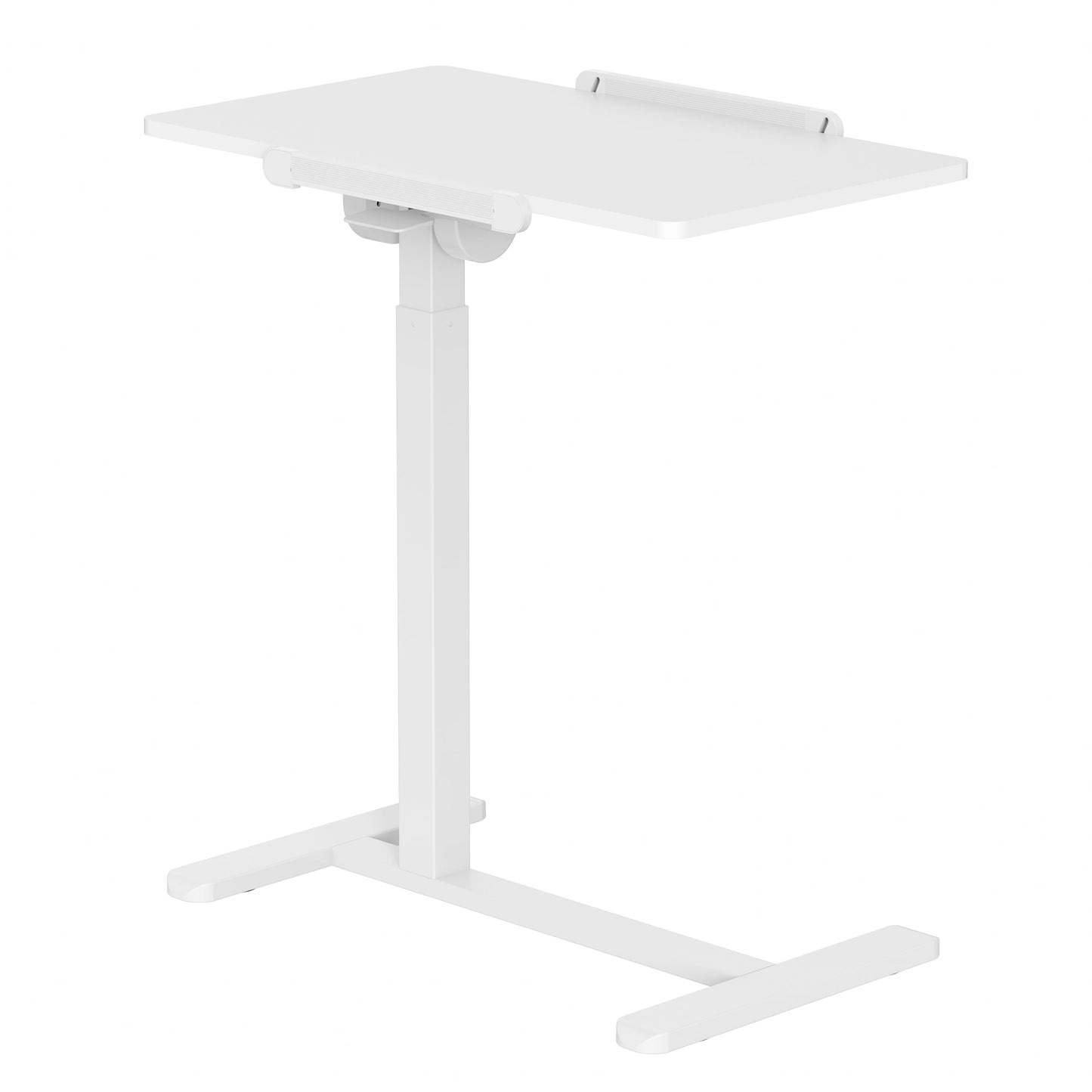 Height Adjustable Bedside Laptop Cart with Tilting Desktop, Pneumatic Lift and Hidden Wheels, White RTA-B0096-WHT