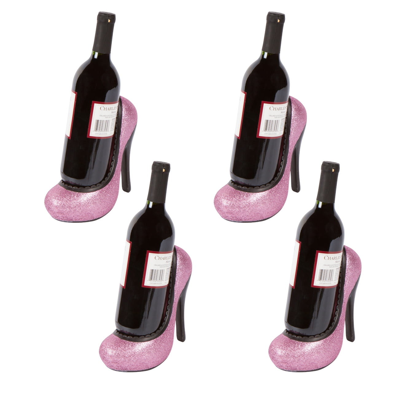 High Heel Wine Bottle Holder - Four Attractive Style Variations Available By Hilarious Home (Pink, Set of 4)