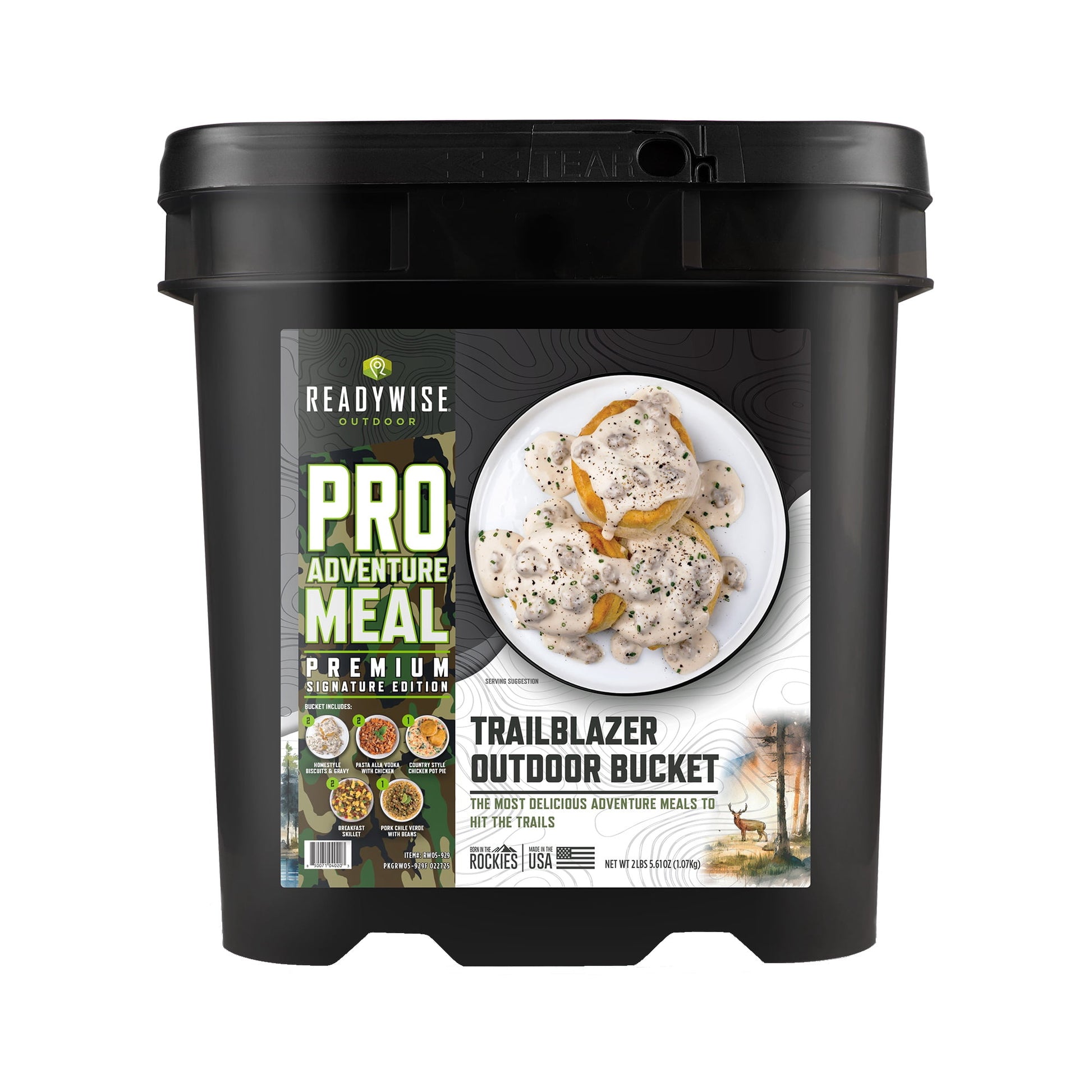 ReadyWise Pro Adventure Meal, Trailblazer Outdoor Bucket, Featuring 5 Delicious Freeze-Dried Recipes Within 8 Premium, Lightweight Pouches For a Total of 16 Servings (2 Servings Per Pouch)