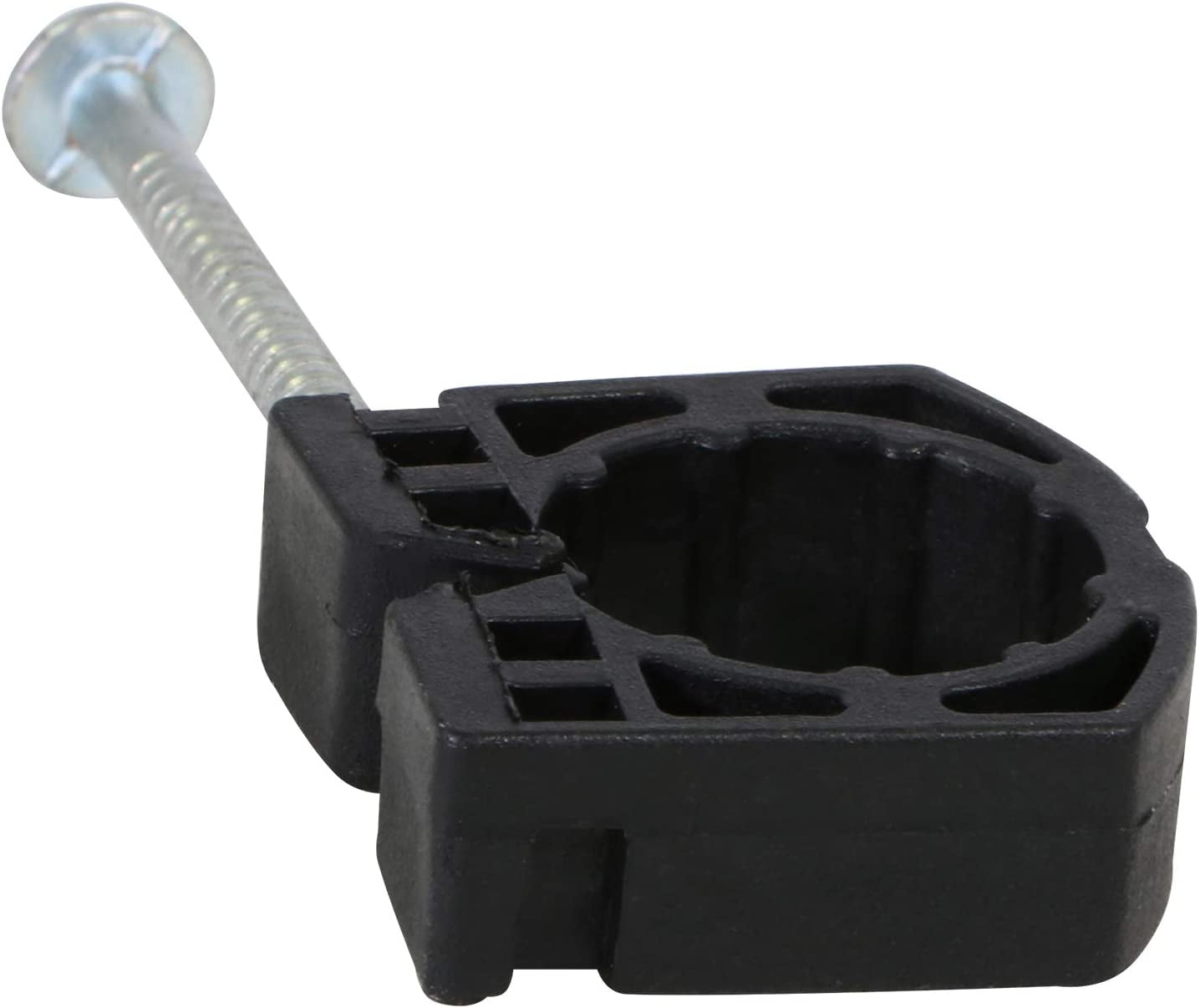 Highcraft 001JHK-50 Full Clamp J-Hook with Nail for PEX Tubing Piping Support, Isolate Pipe from Mounting Surface, Grip Friction Ring, Wall Ceiling Mount, for 1 in. Tube, Polyethylene (50 Pack)