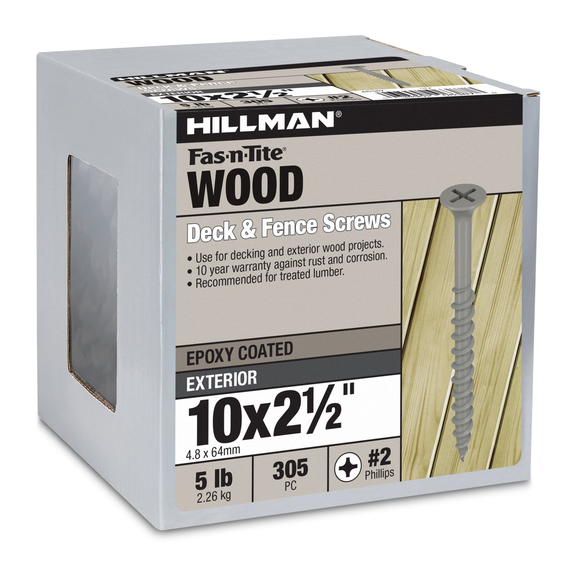 Hillman Fasteners #10 x 2-1/2" Exterior Phillips Deck Screws, 10 Year Coating, 5 lb Box