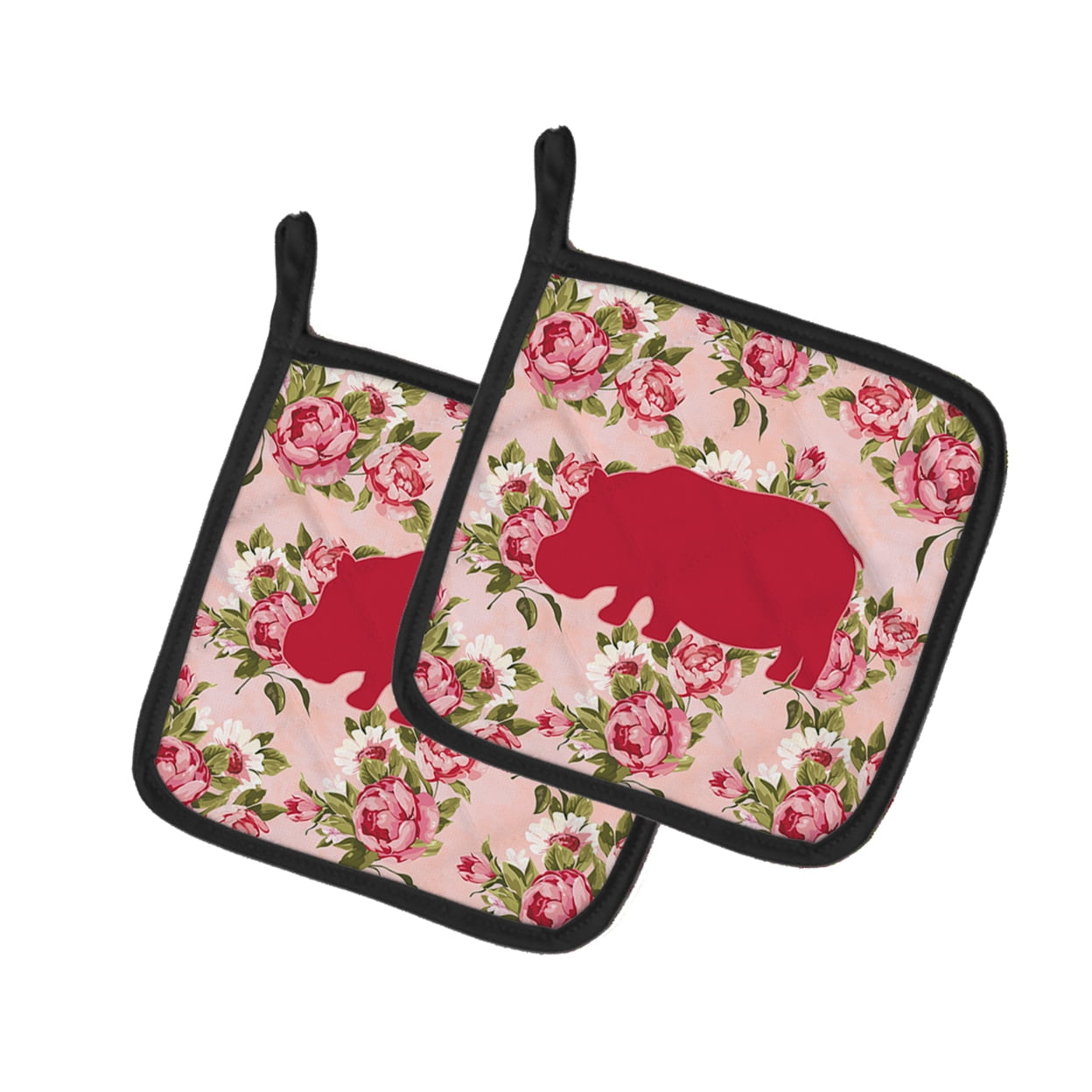 Caroline's Treasures BB1130-RS-PK-PTHD Hippopotamus Shabby Chic Pink Roses Pair of Pot Holders , 7.5HX7.5W, multicolor