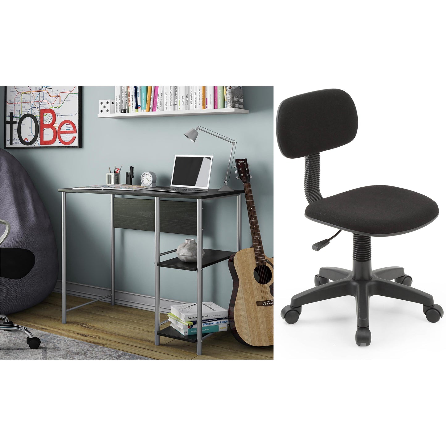Hodedah Task Chair, Black &amp; Mainstays Computer Desk