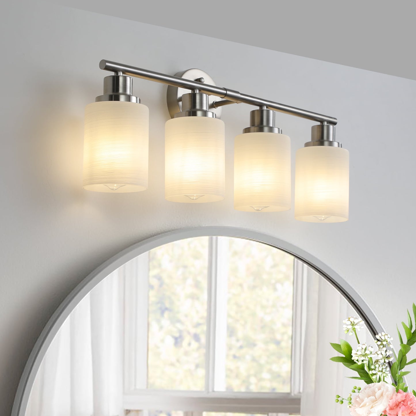 Holaki 31" Modern 5-Light Vanity Bathroom Mirror Light, Frosted White Glass with Black Iron Frame, Contemporary Wall Sconce for Bedroom, Bathroom, and Dressing Room (E26, No Bulbs Included)