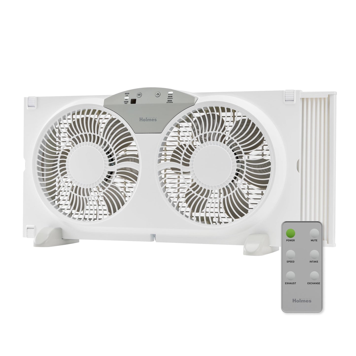Holmes 9â€ Digital Window Fan, 3-Speed, Twin Blade, Reversible Airflow, Remote, White, 12972