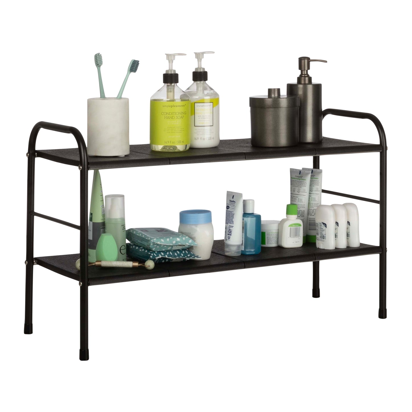 Home-Complete 2 Tier Under Sink Organizer with 8 Removable Panels (Black)