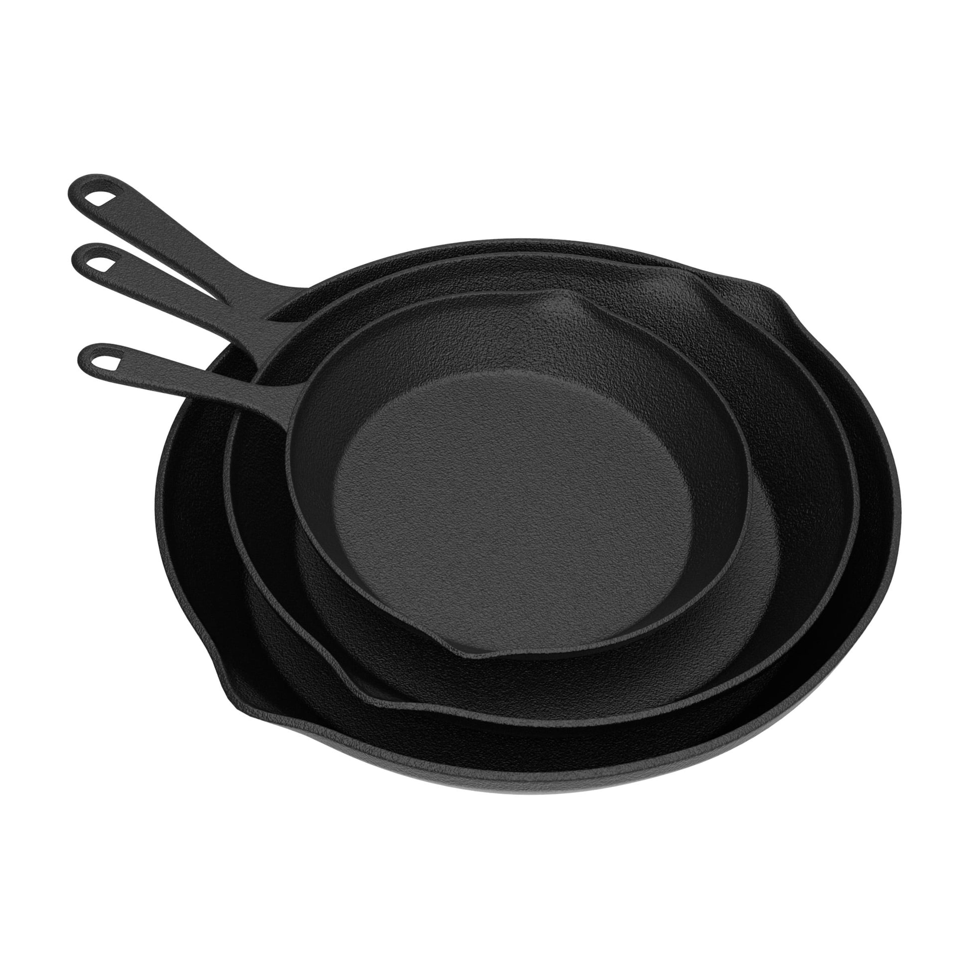 Home-Complete Set of 3 Cast Iron Skillet Set, Pre-Seasoned Oven-Safe Non-stick Frying Pans - 10â€, 8â€, 6â€ (Black)