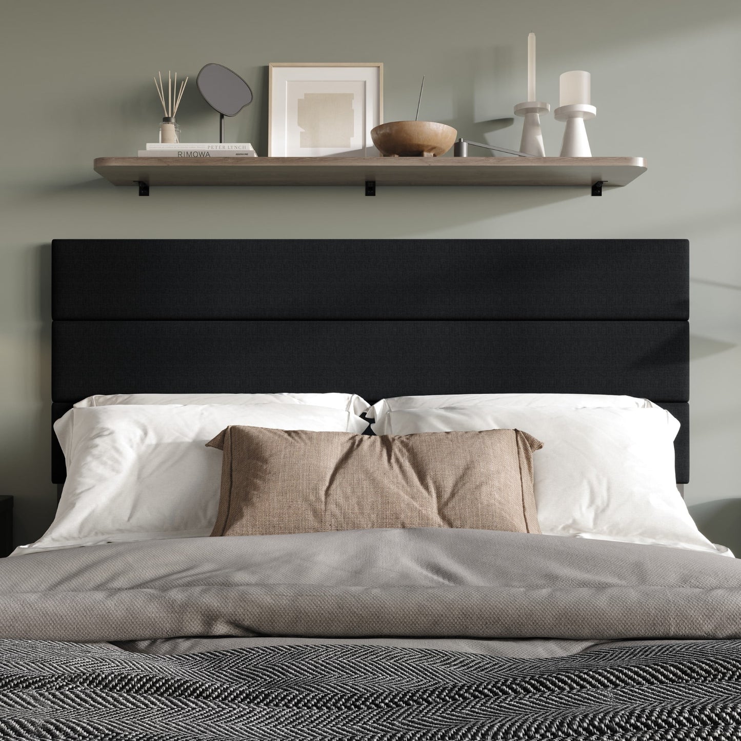 Home Design Corona Queen Upholstered Headboard with Foam Padding and Adjustable Base, Black, Easy Assembly
