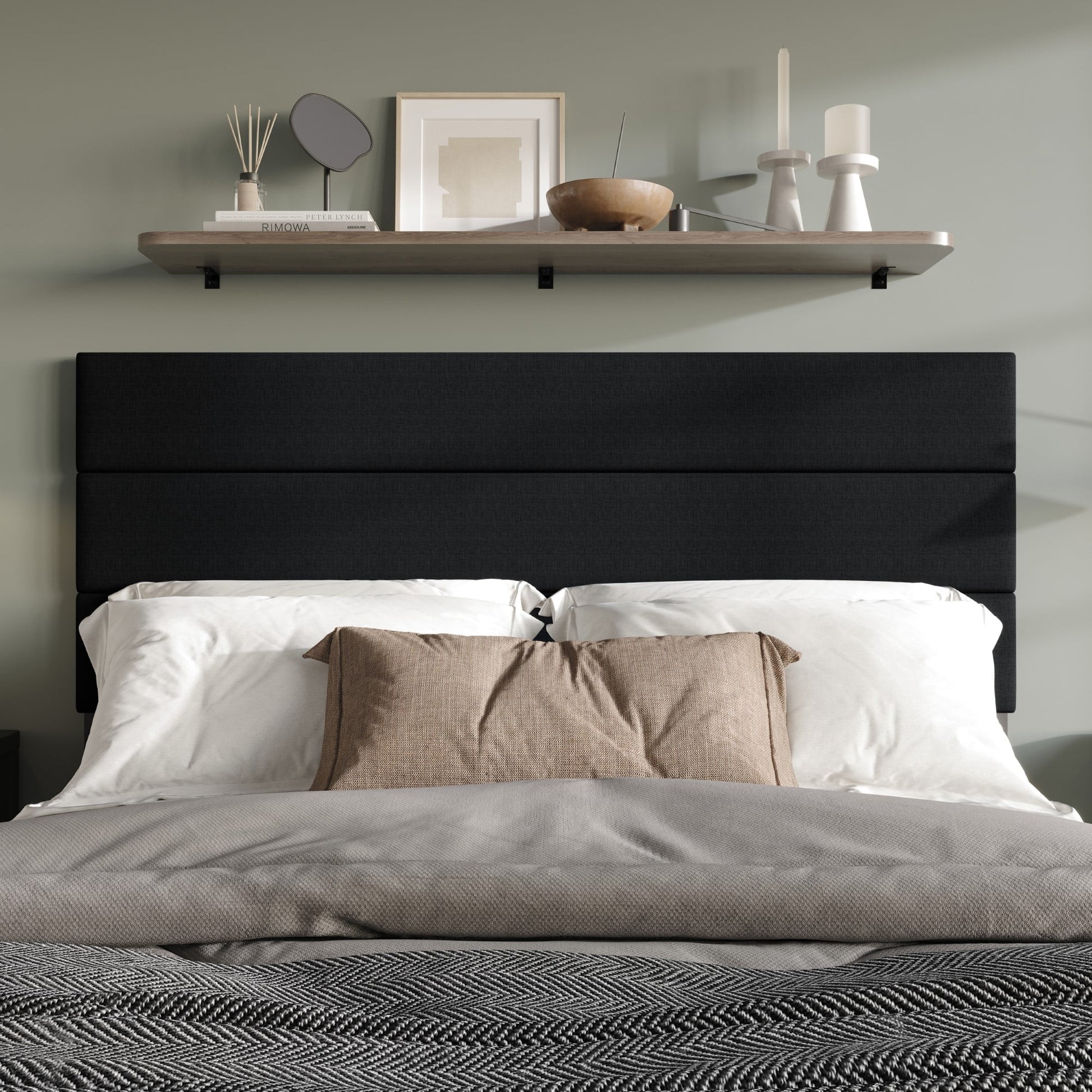 Home Design Corona Queen Upholstered Headboard with Foam Padding and Adjustable Base, Black, Easy Assembly