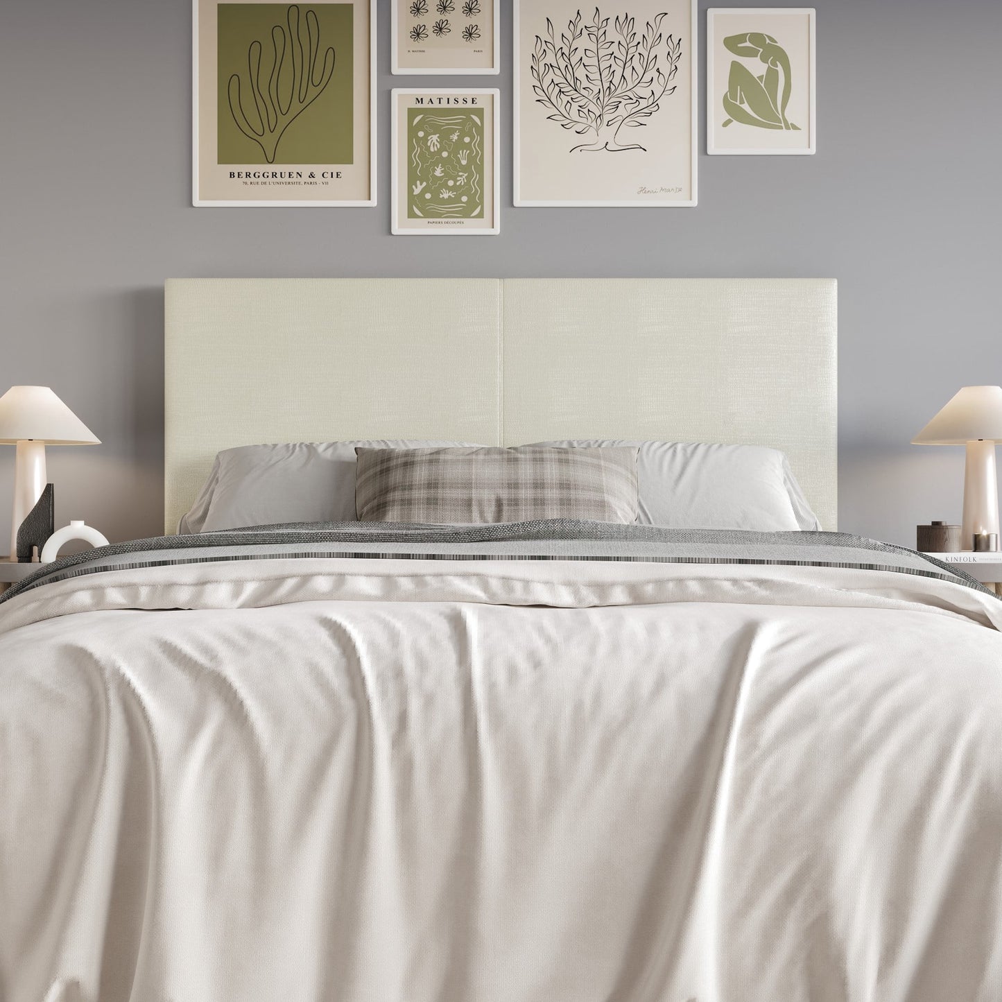 Home Design Hazard Full Upholstered Headboard with Foam Padding and Minimalist Design, Metallic White, Easy Assembly