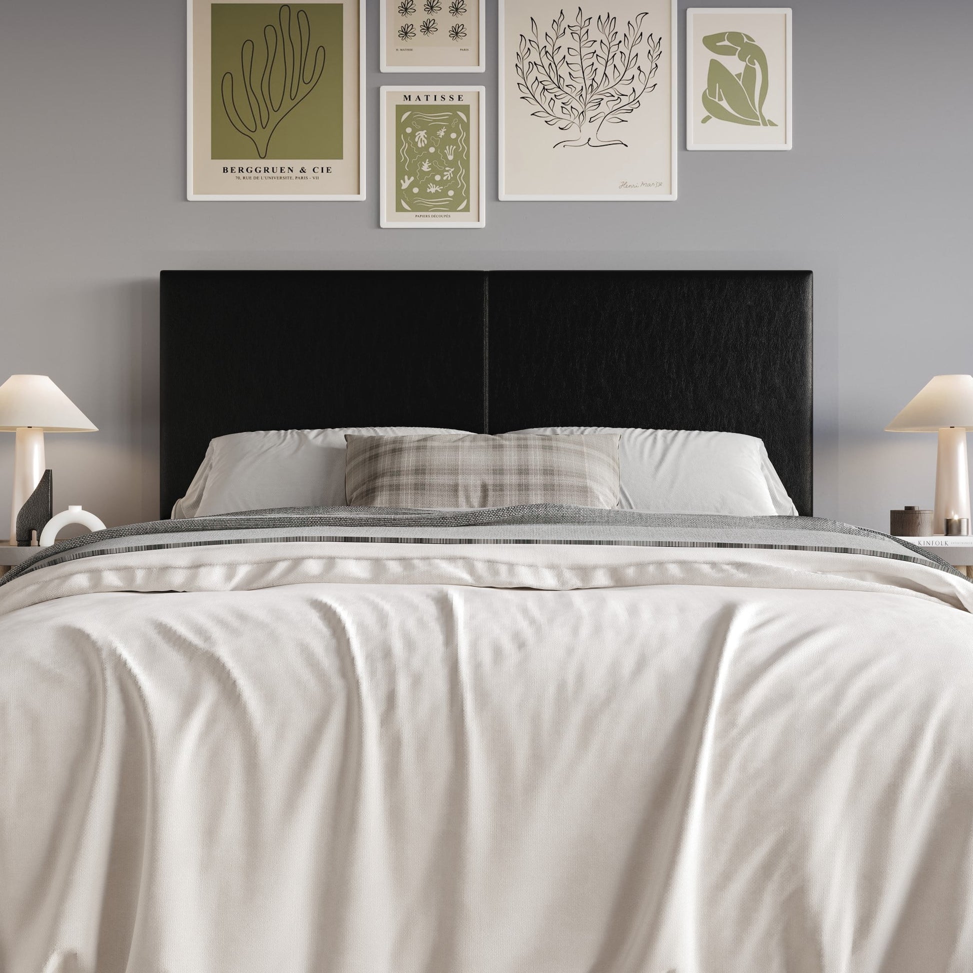 Home Design Hazard Queen Upholstered Headboard with Foam Padding and Minimalist Design, Black, Easy Assembly