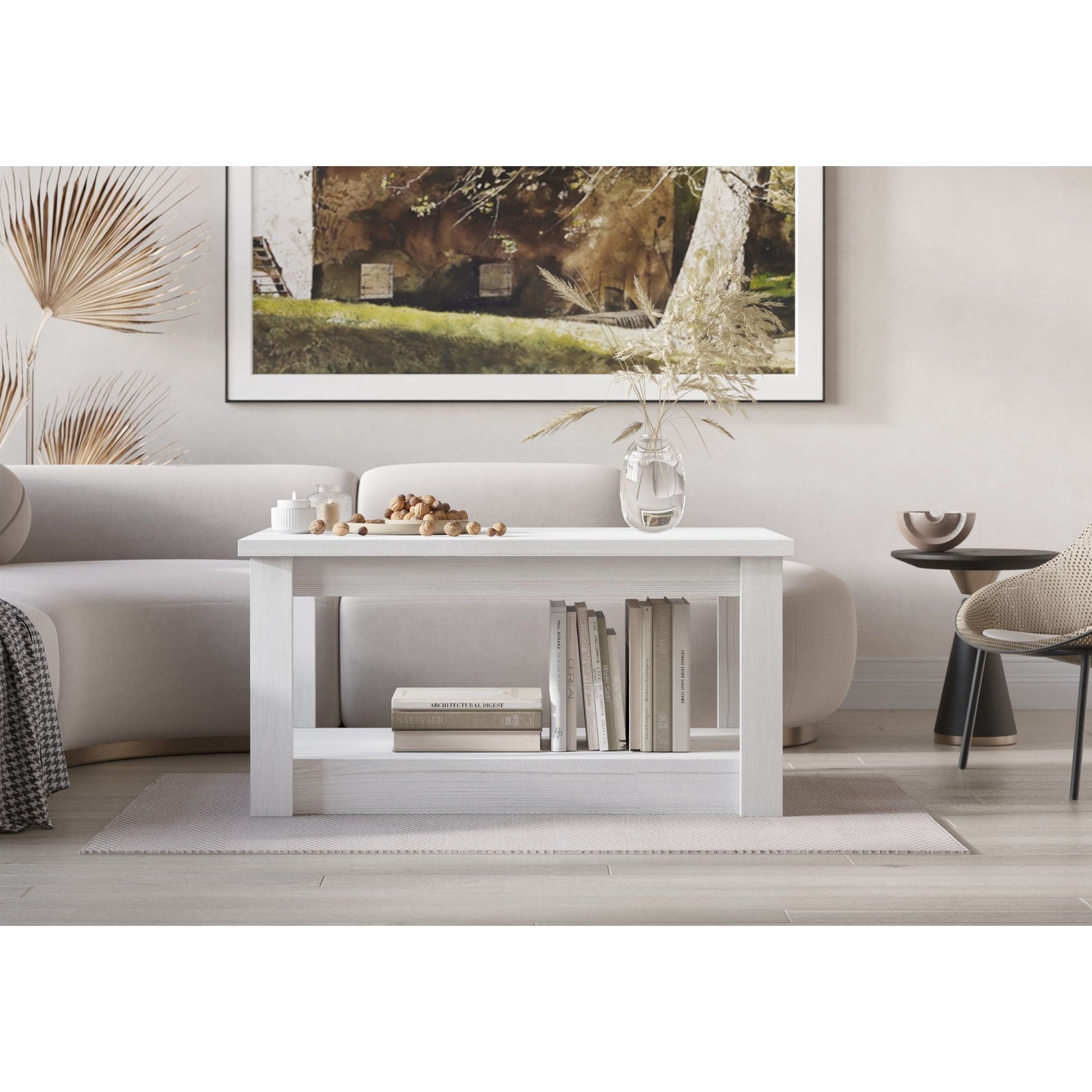 Home Design Herne Coffee Table with Rectangular Top and Spacious Lower Shelf, Modern Square Silhouette for Living Room Storage and Display, Easy Assembly, Gray