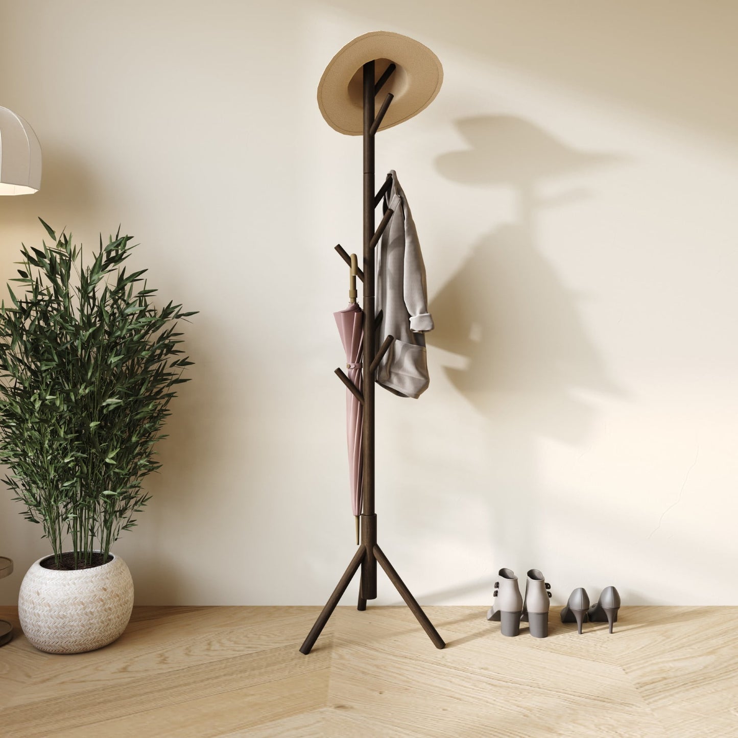 Home Design Houma Solid Wood Freestanding 8-Hook Coat Rack, Cappuccino â€“ Entryway, Hallway, Bedroom Organizer for Jackets & Hats