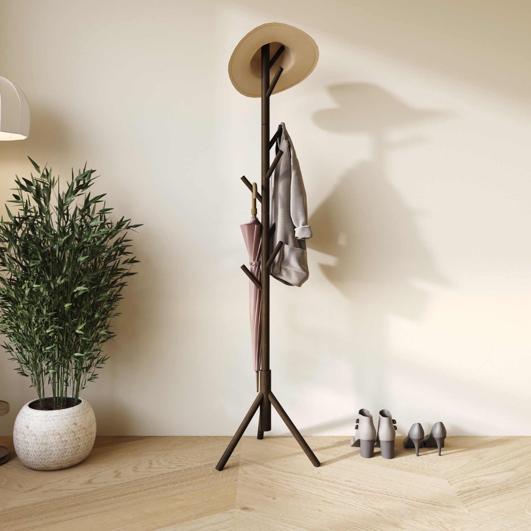 Home Design Houma Solid Wood Freestanding 8-Hook Coat Rack, Cappuccino â€“ Entryway, Hallway, Bedroom Organizer for Jackets & Hats