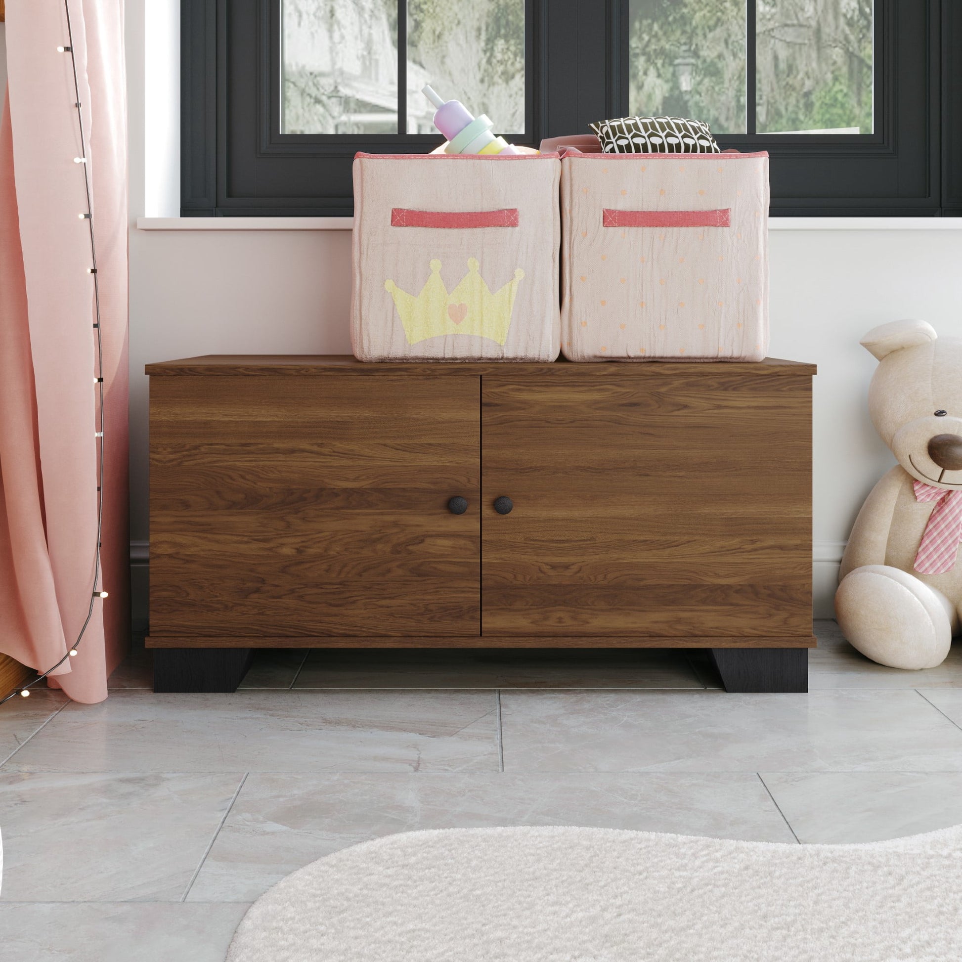 Home Design Smyrna Storage Cabinet Bench with Spacious Hidden Compartment, Sturdy Construction, Multi-Purpose Design for Entryway, Bedroom, or Living Room, Brown