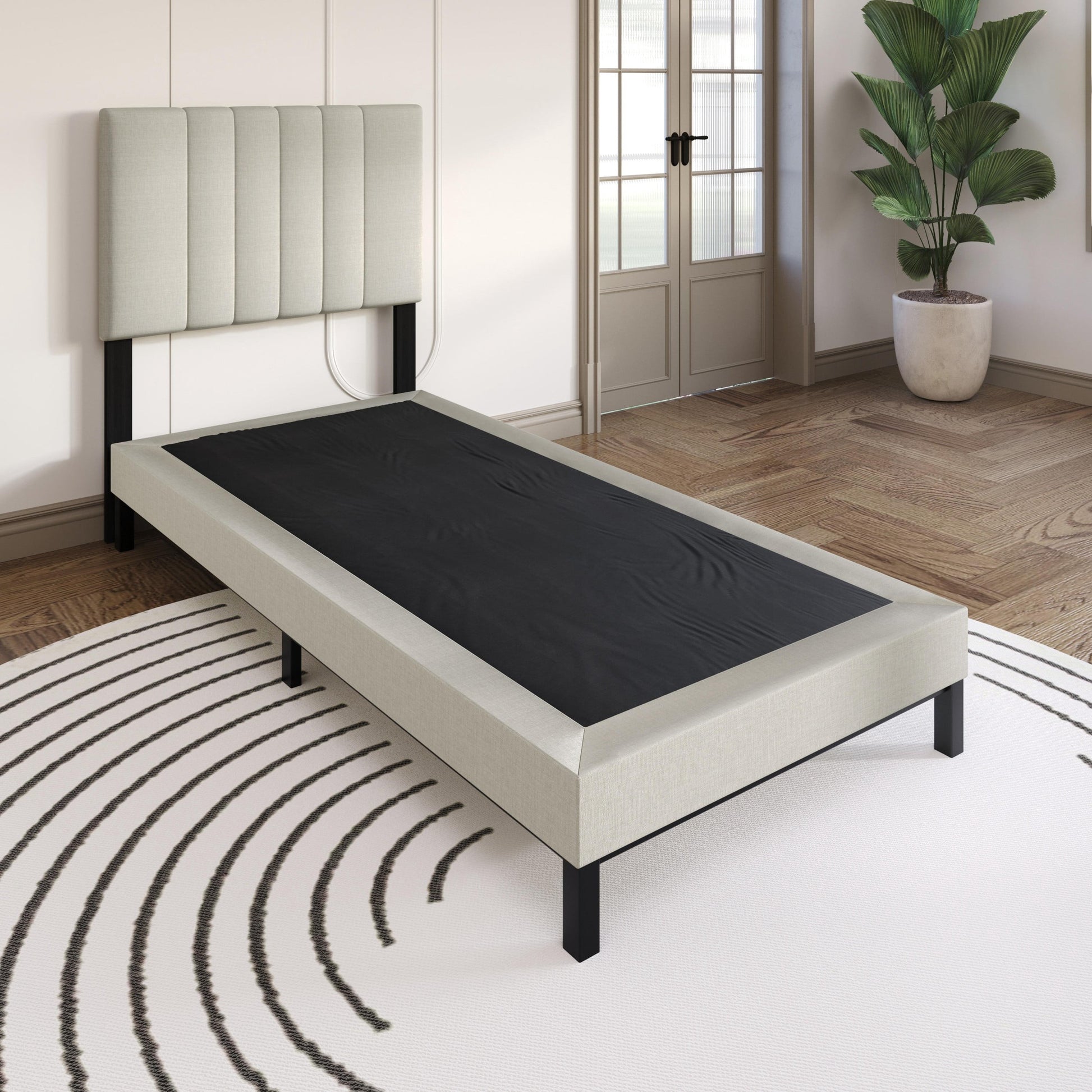 Home Design Walpi Full 5" Metal Box Spring Bed Foundation, Heavy-Duty Steel Support, Warm Gray/Black